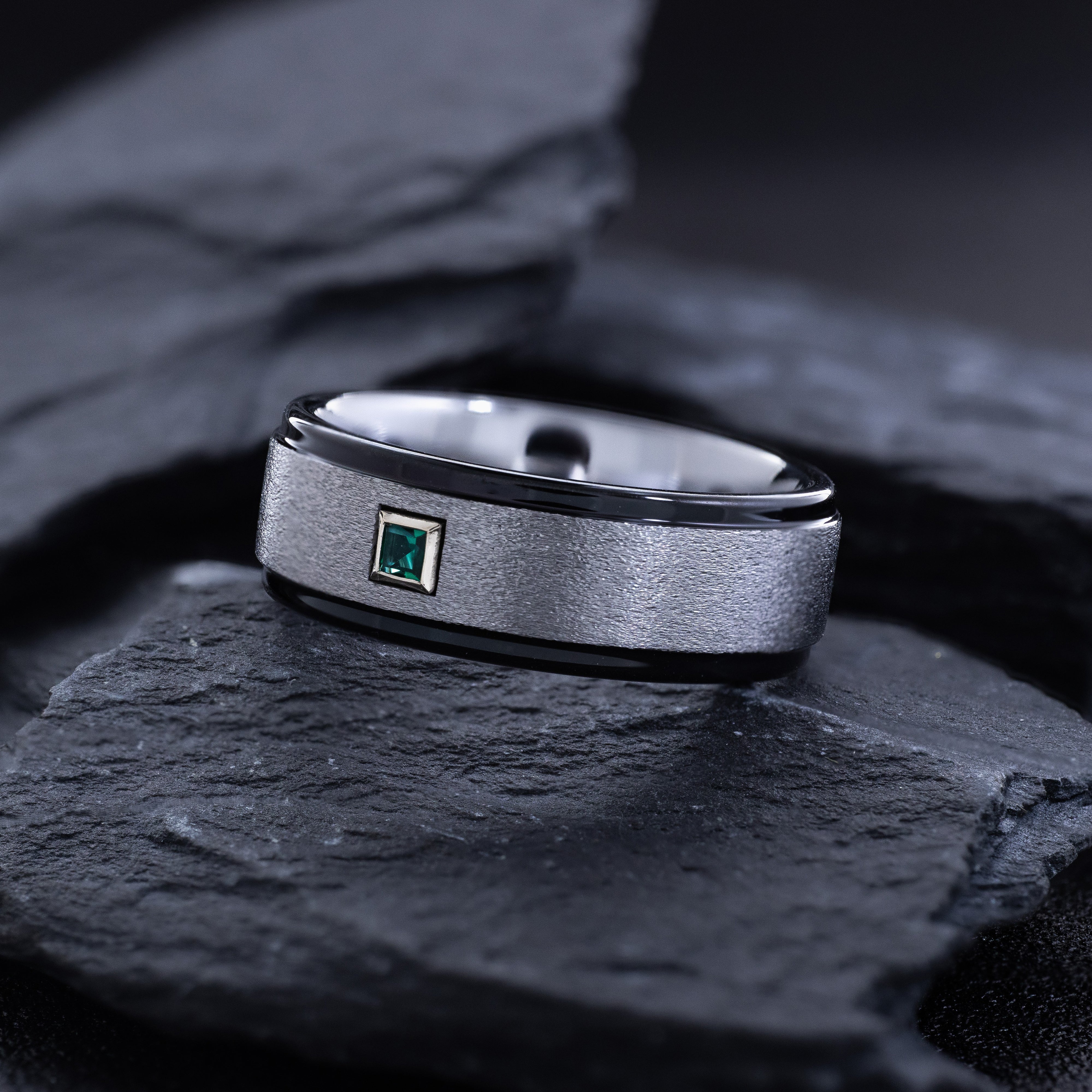 8mm Stone Finished Black Tungsten Carbide Ring with Custom Gemstone