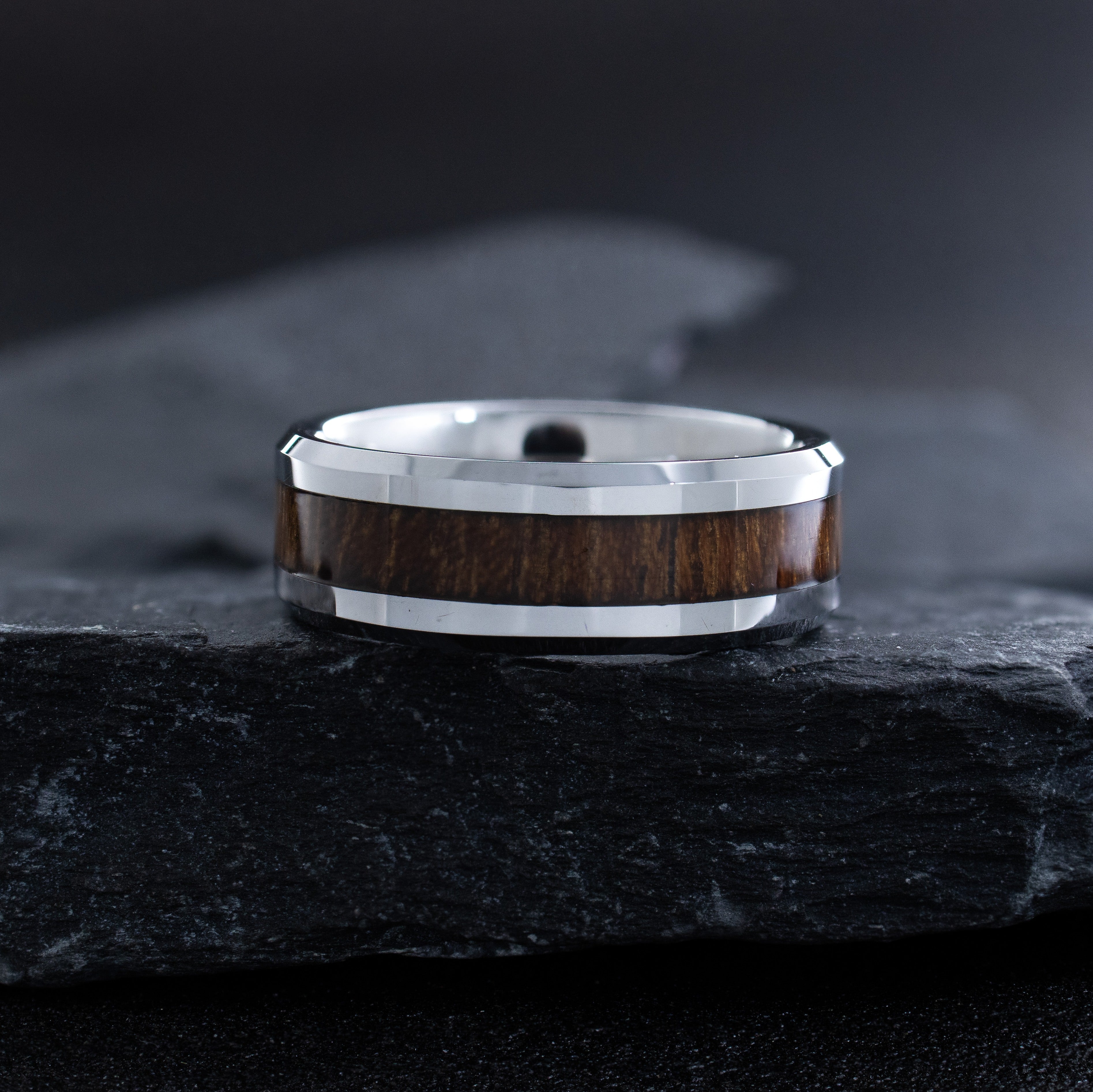 8mm Tungsten Carbide Ring with Koa Wood and Gemstone