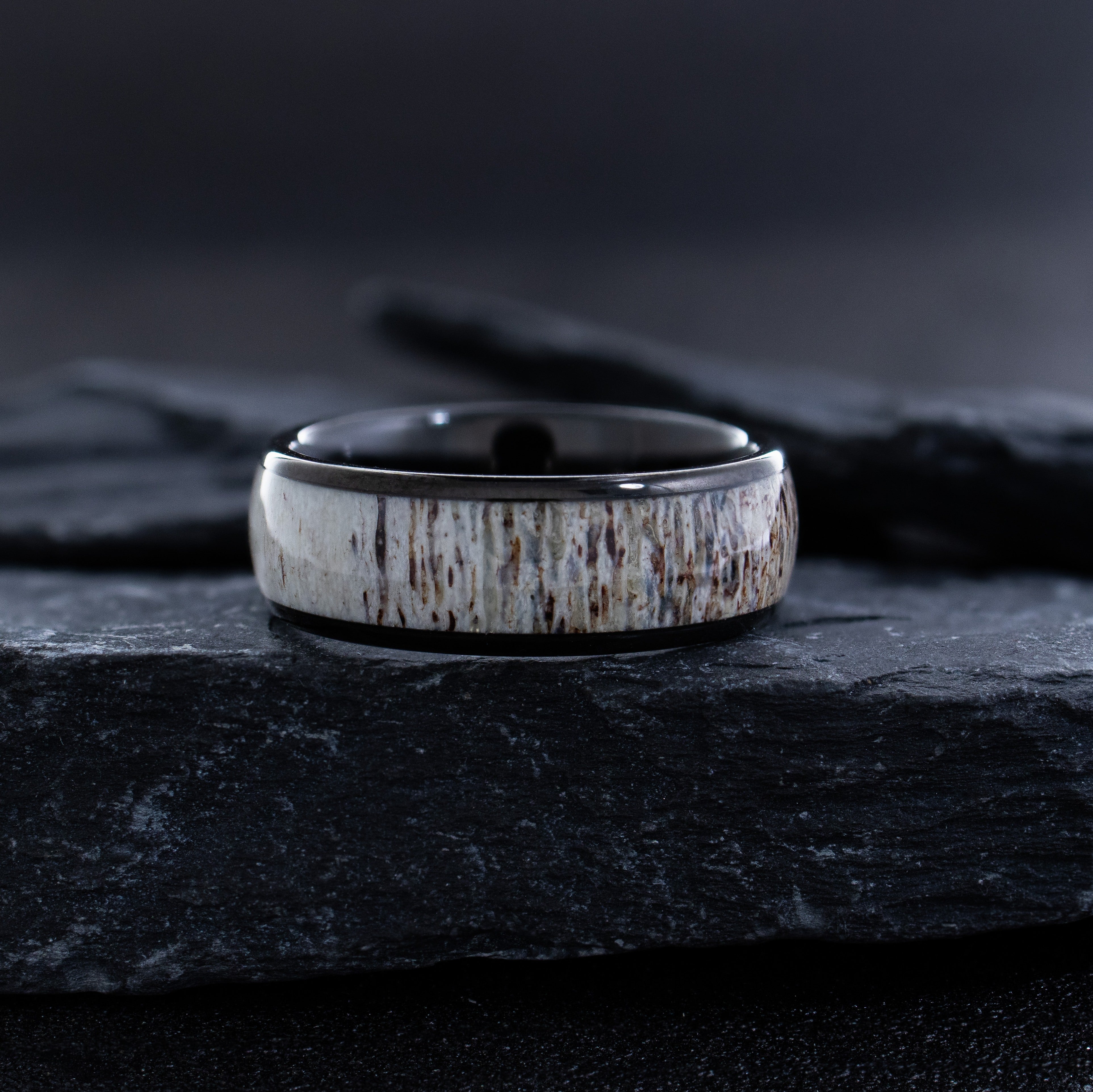 8mm Black Tungsten Ring with Deer Antler Inlay