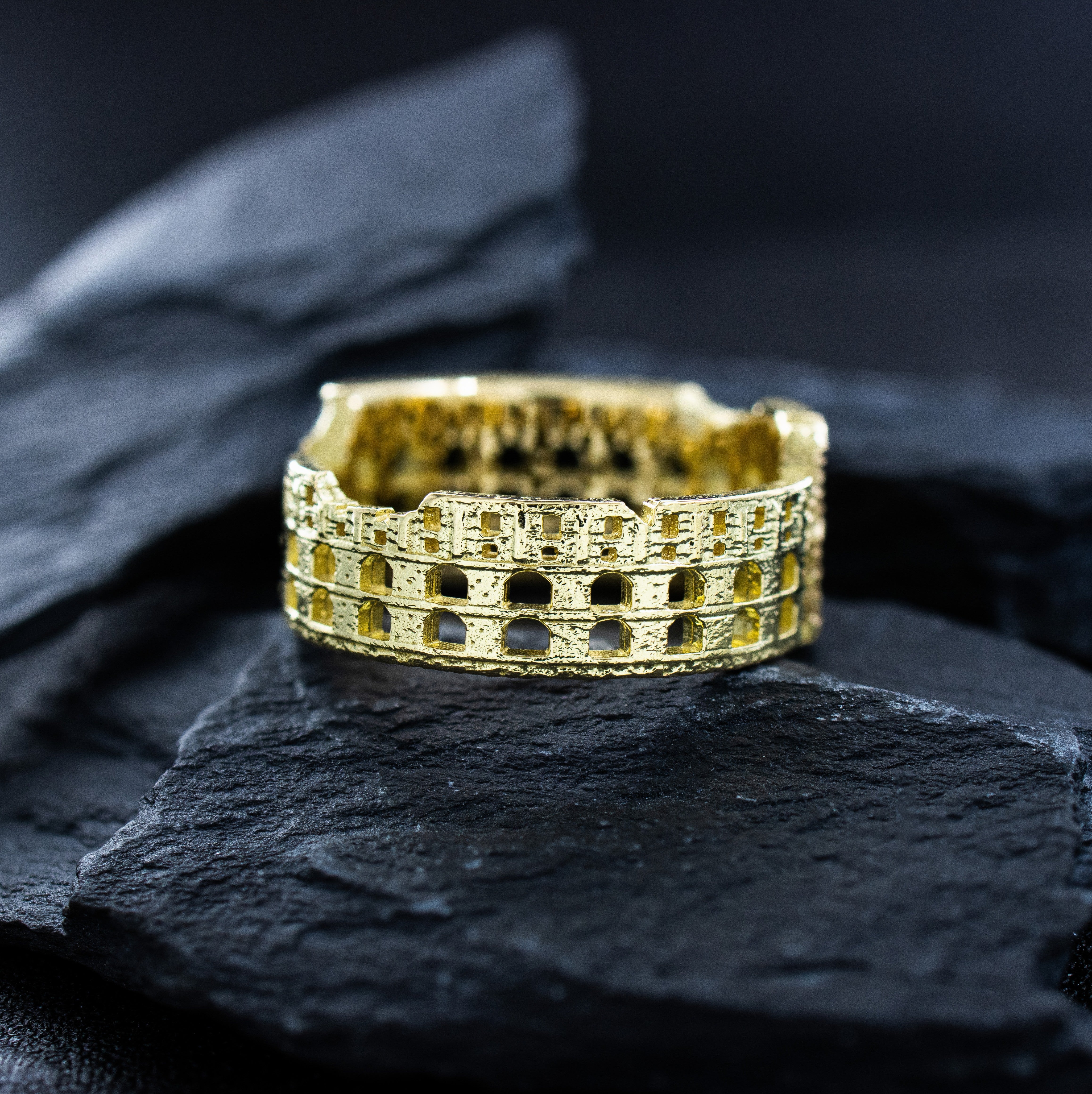Solid 14k and 18k Yellow Gold Roman Colosseum Band
