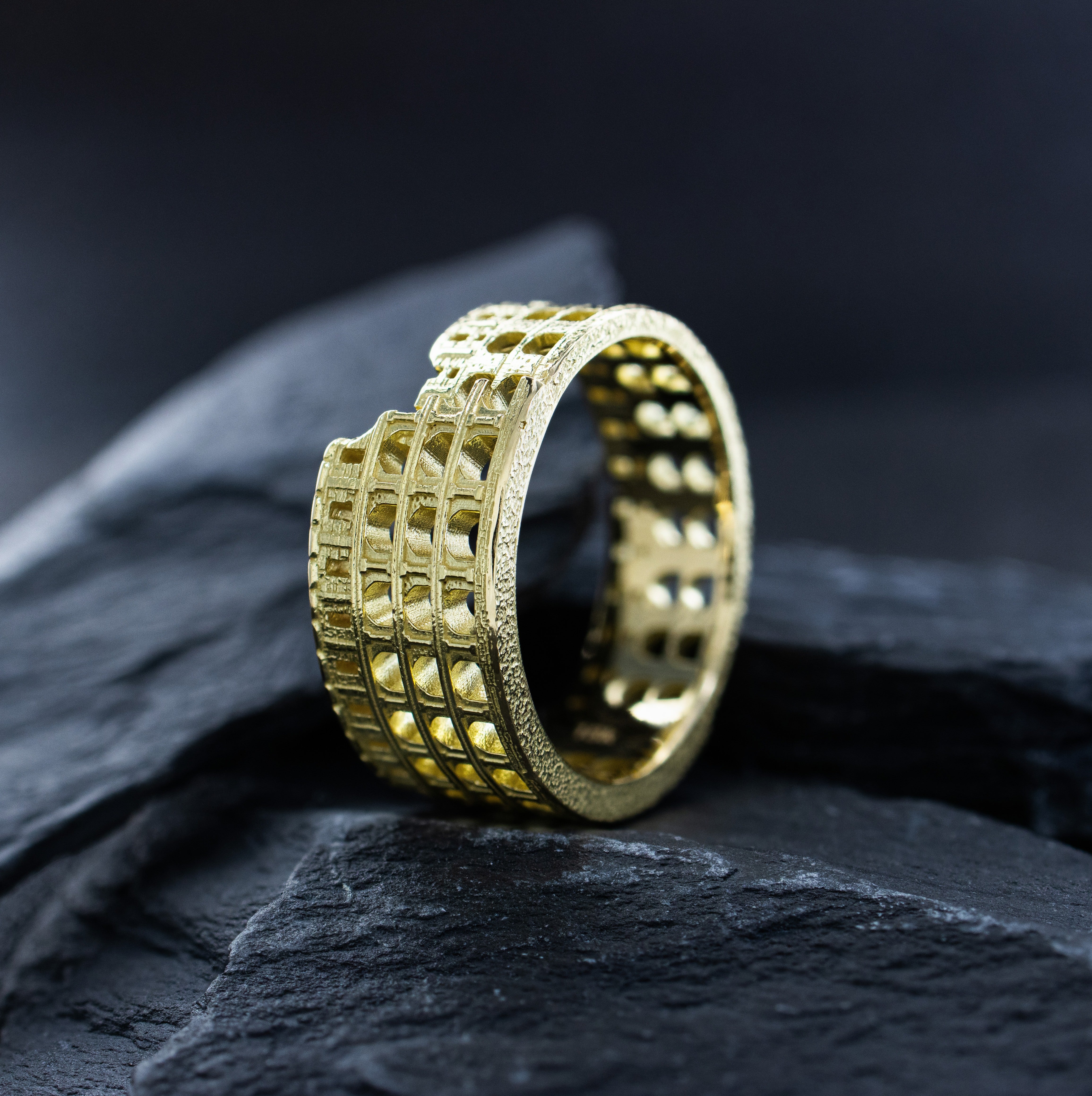 Solid 14k and 18k Yellow Gold Roman Colosseum Band