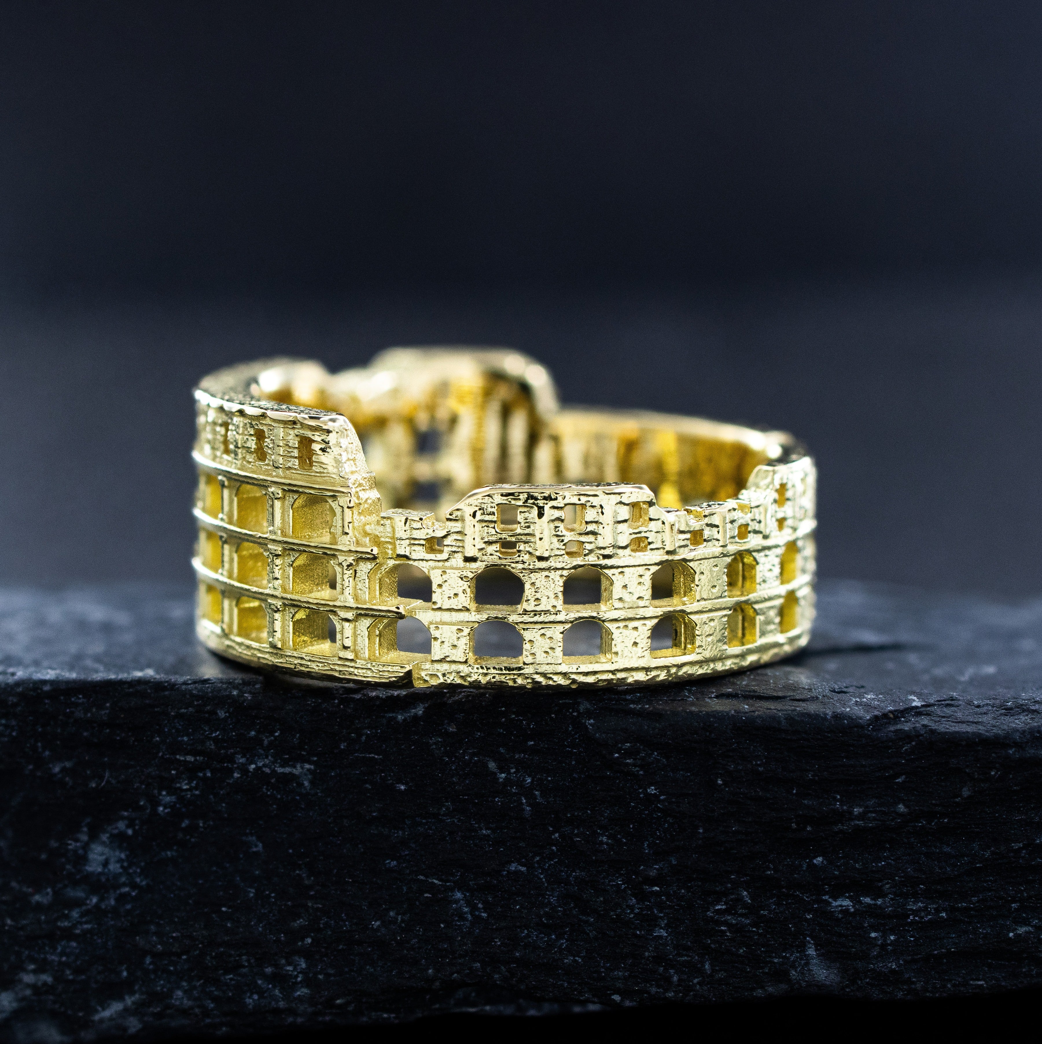 Solid 14k and 18k Yellow Gold Roman Colosseum Band
