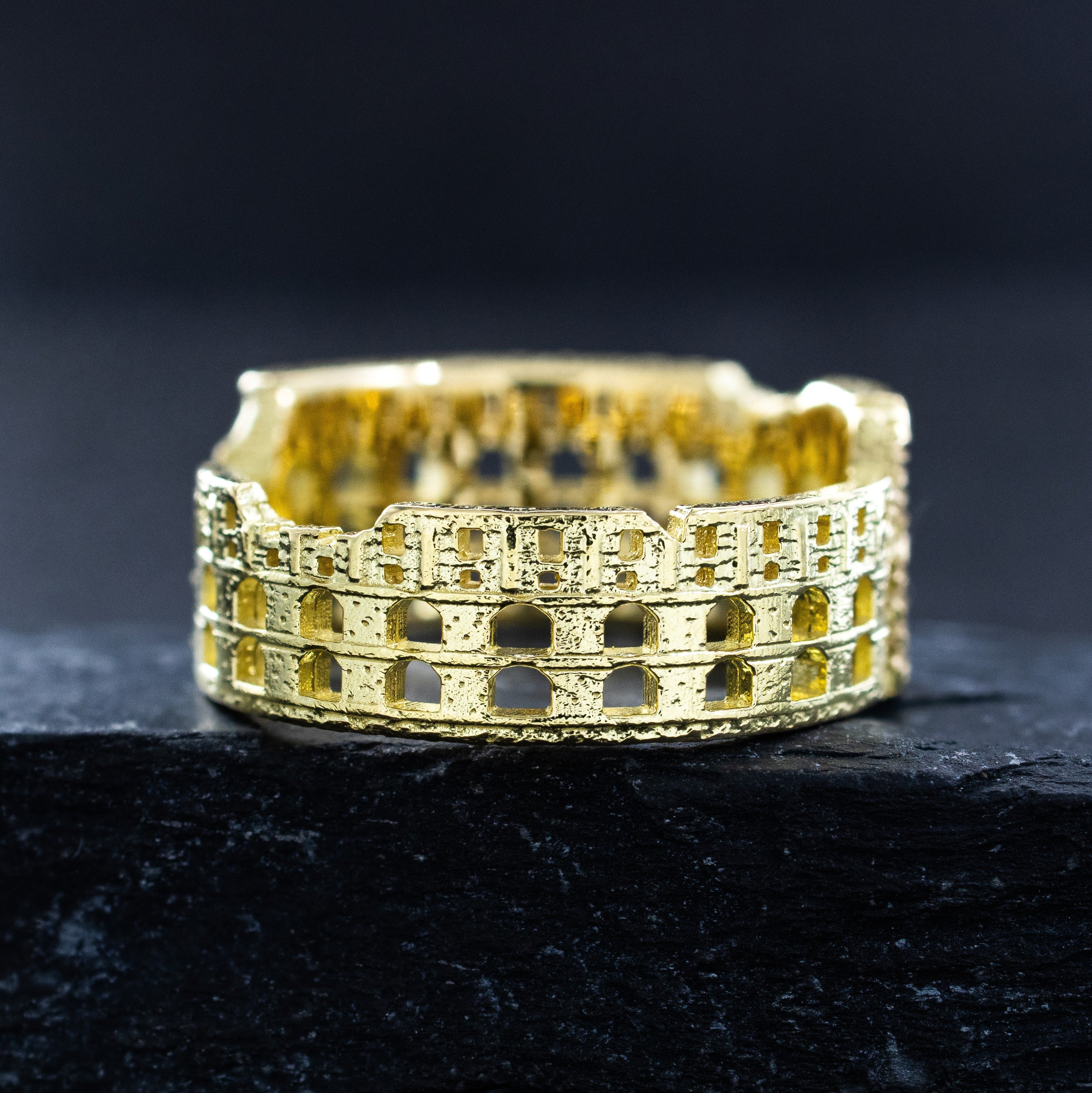 Solid 14k and 18k Yellow Gold Roman Colosseum Band