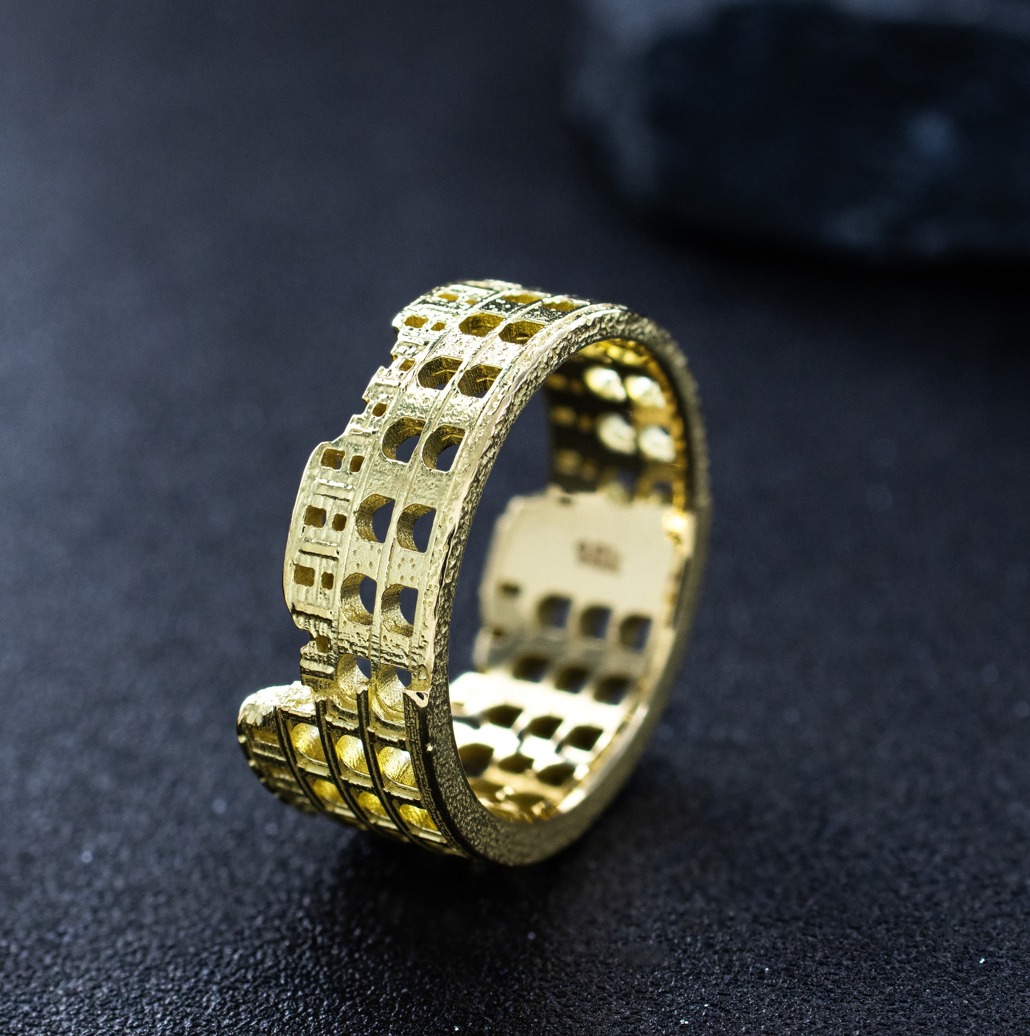 Solid 14k and 18k Yellow Gold Roman Colosseum Band