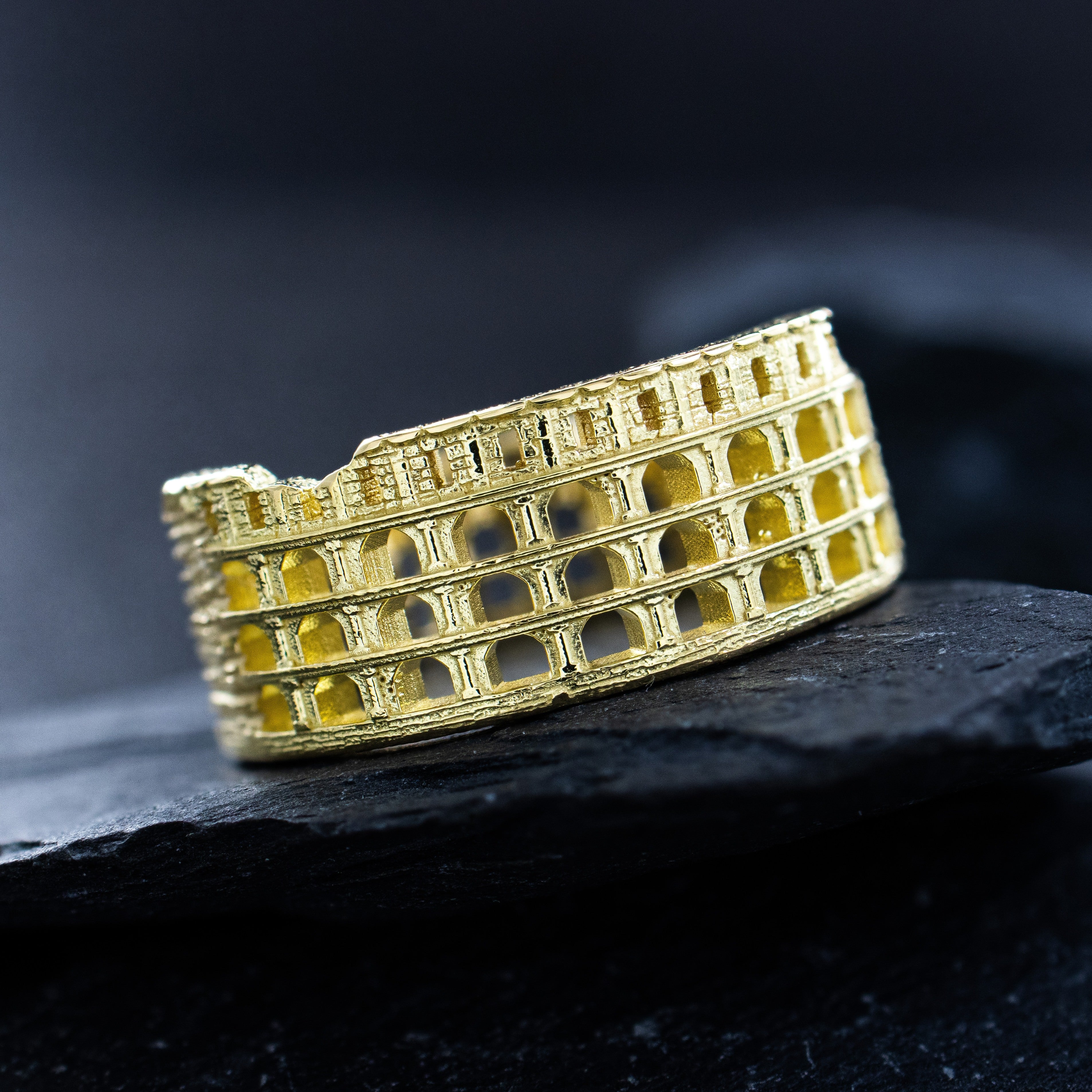 Solid 14k and 18k Yellow Gold Roman Colosseum Band