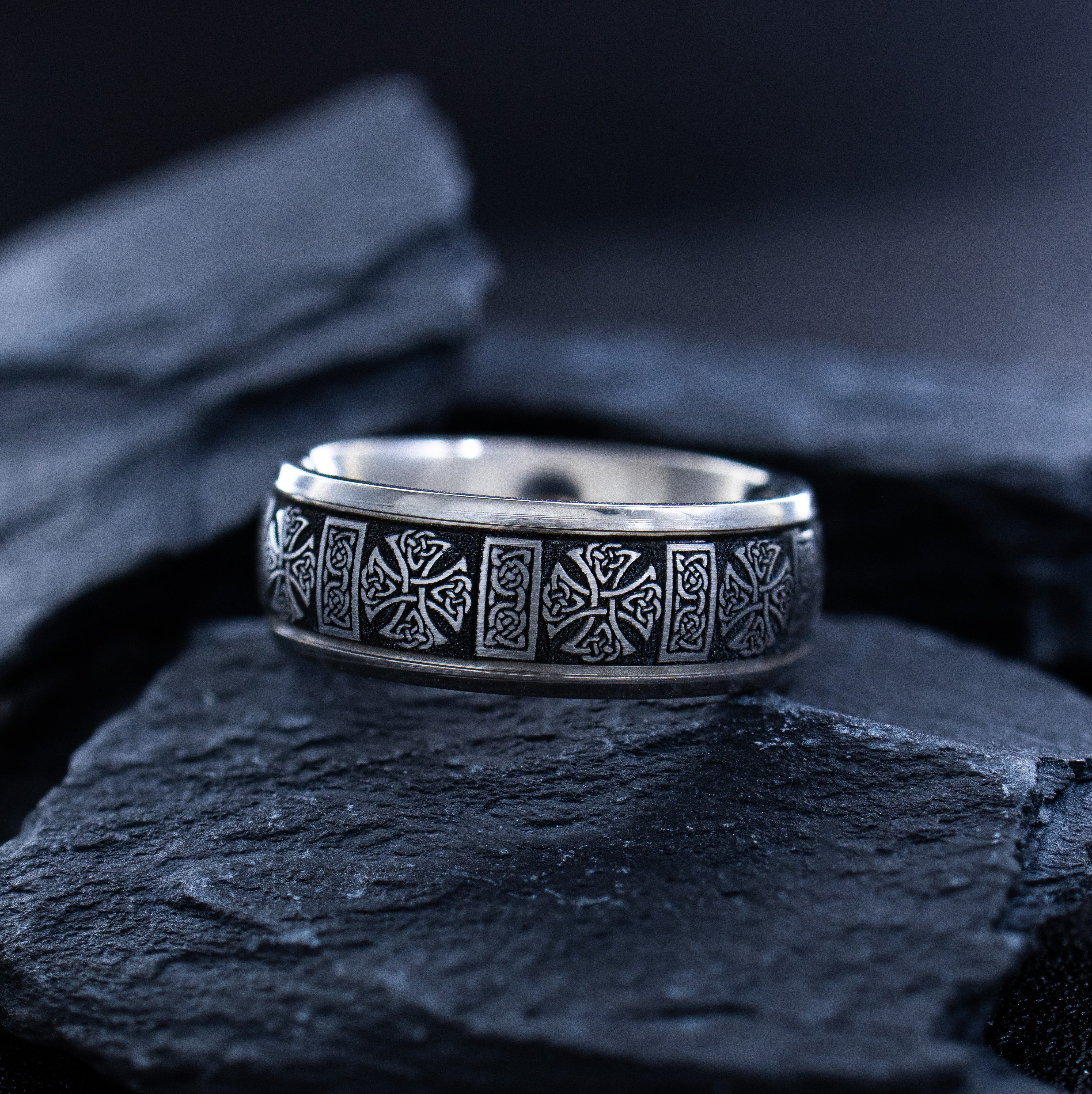 8mm Deep Engraved Celtic Cross and Knot Titanium Band