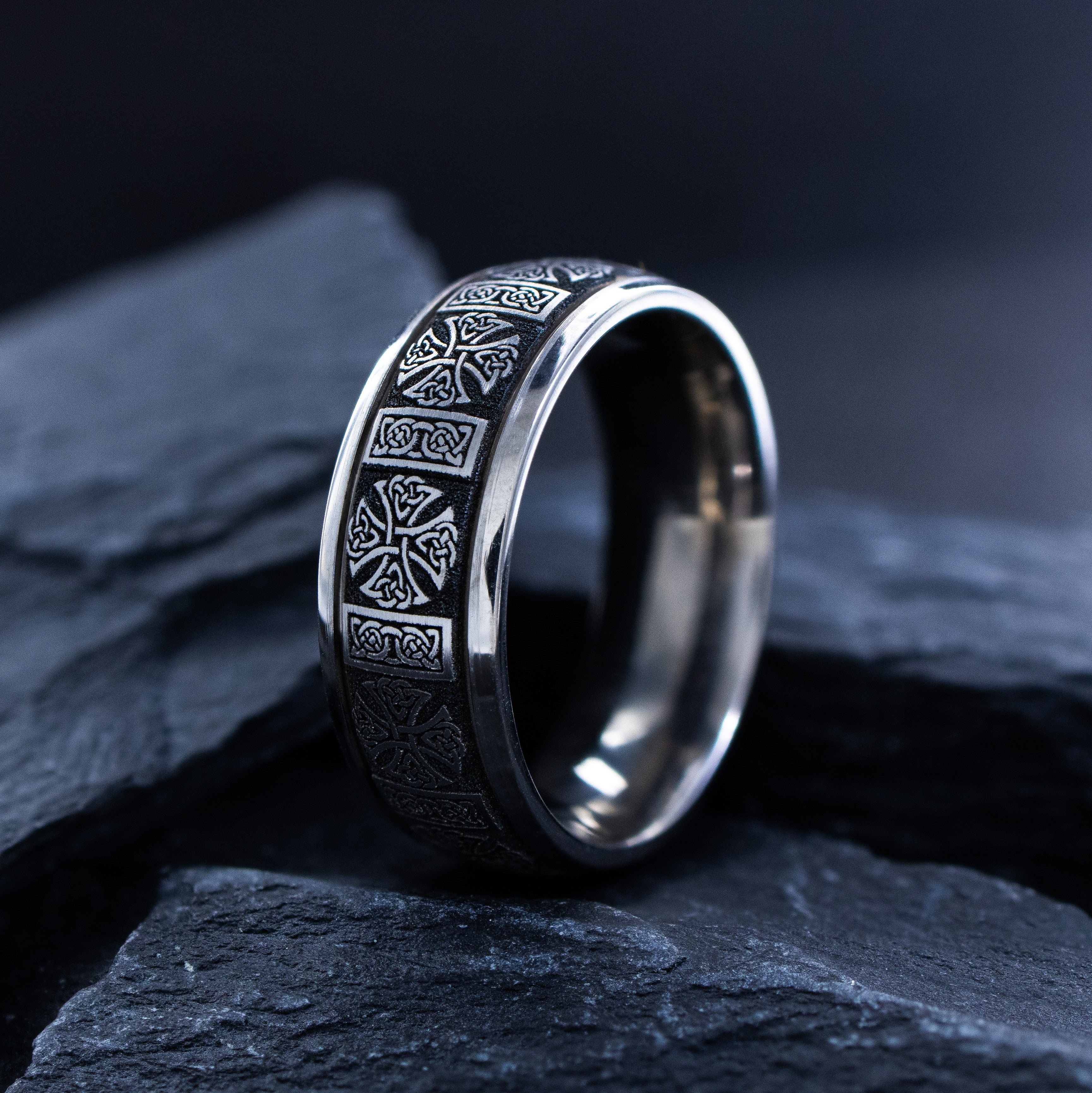 8mm Deep Engraved Celtic Cross and Knot Titanium Band