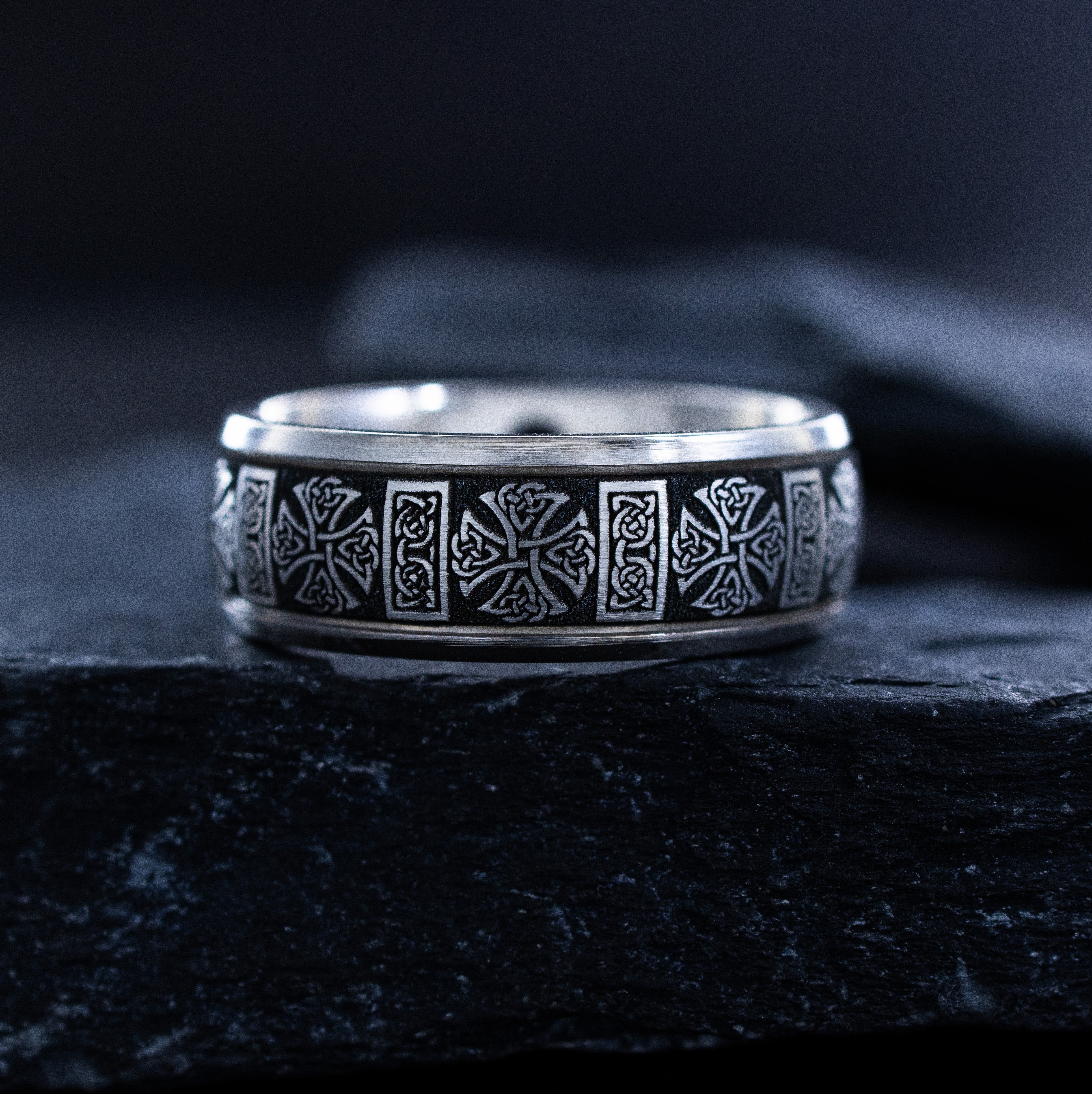 8mm Deep Engraved Celtic Cross and Knot Titanium Band