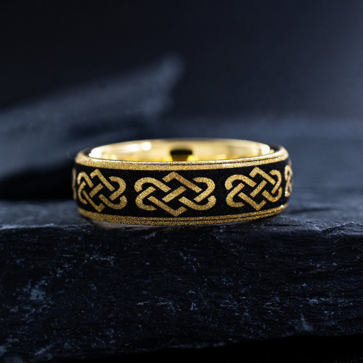 8mm Engraved Gold Plated Shiny Tungsten Ring with Celtic Knots