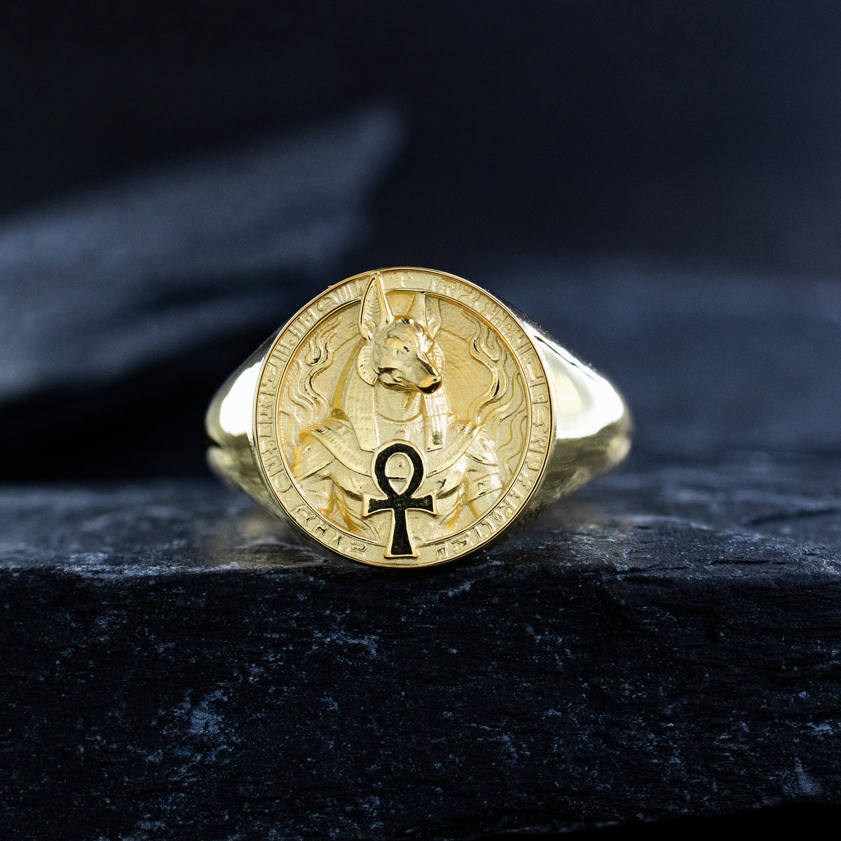 Solid 14k Ancient Egyptian Gold Signet Ring with Anubis