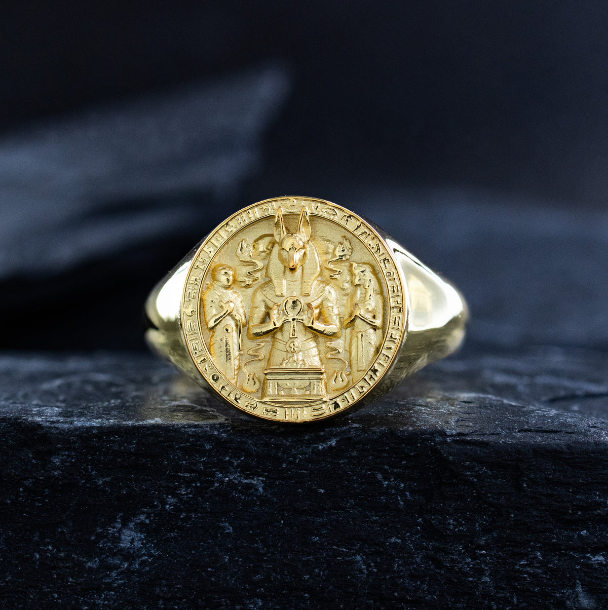 Solid 14k Ancient Egyptian Yellow Gold Signet Ring with Ankh