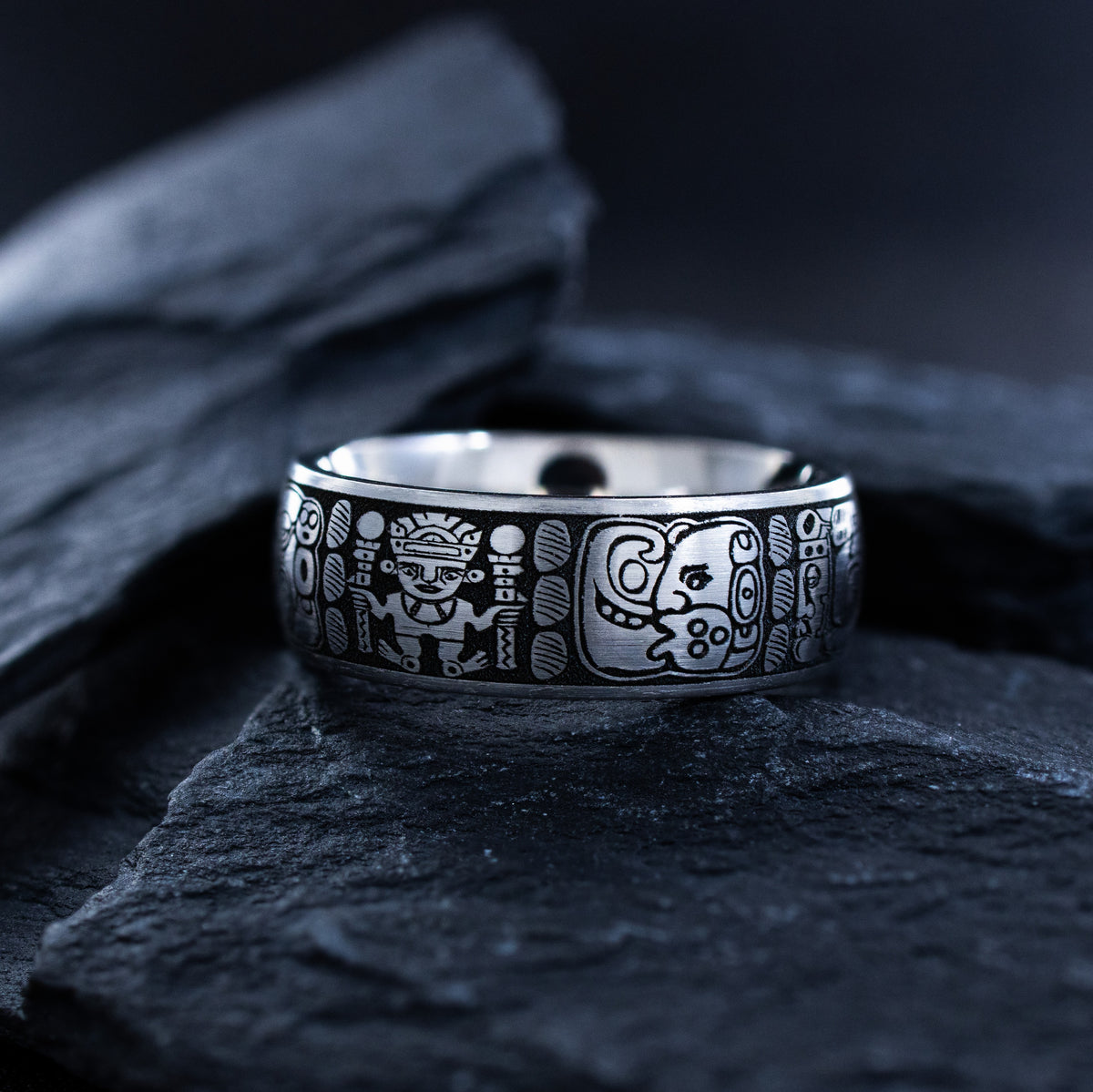 8mm Mayan Deep Engraved Titanium Band