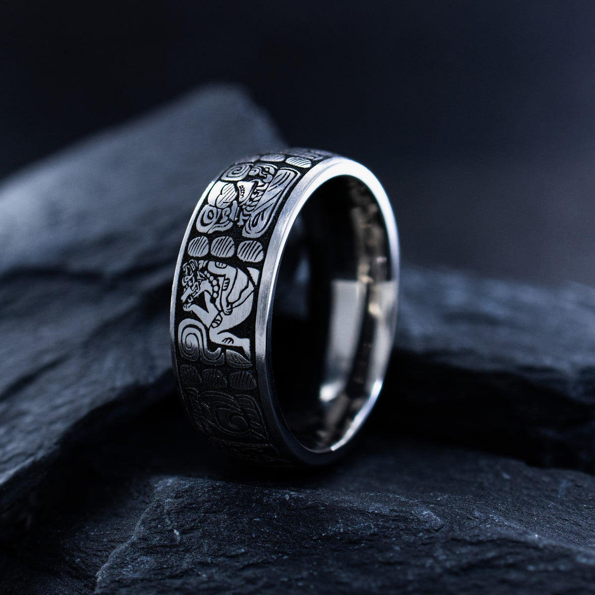 8mm Mayan Deep Engraved Titanium Band