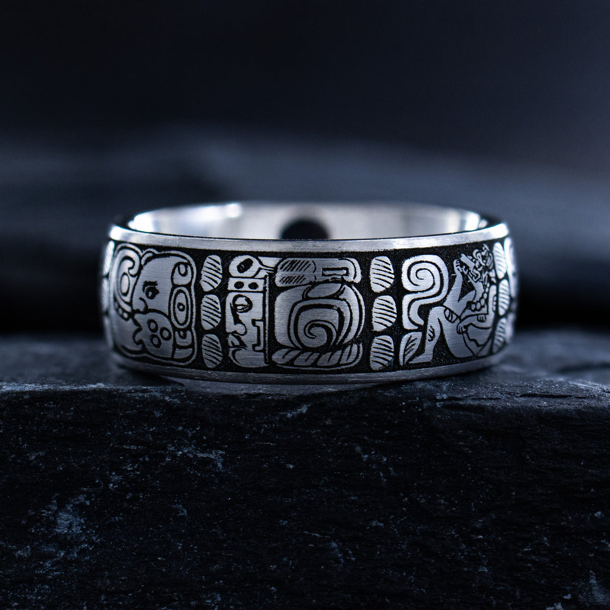 8mm Mayan Deep Engraved Titanium Band