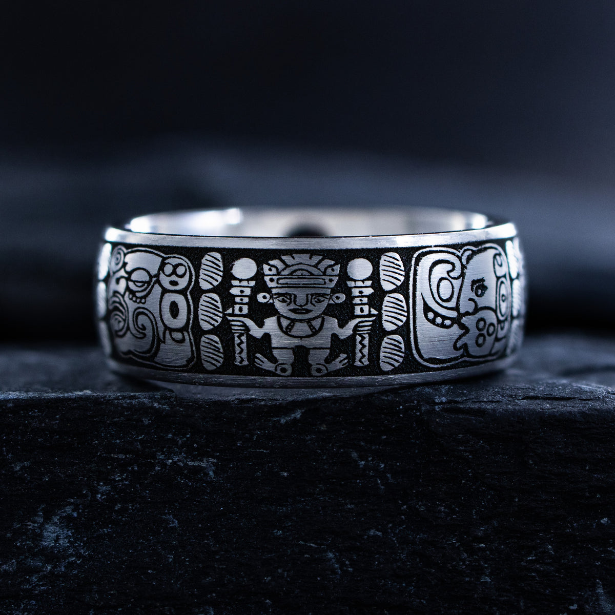 8mm Mayan Deep Engraved Titanium Band
