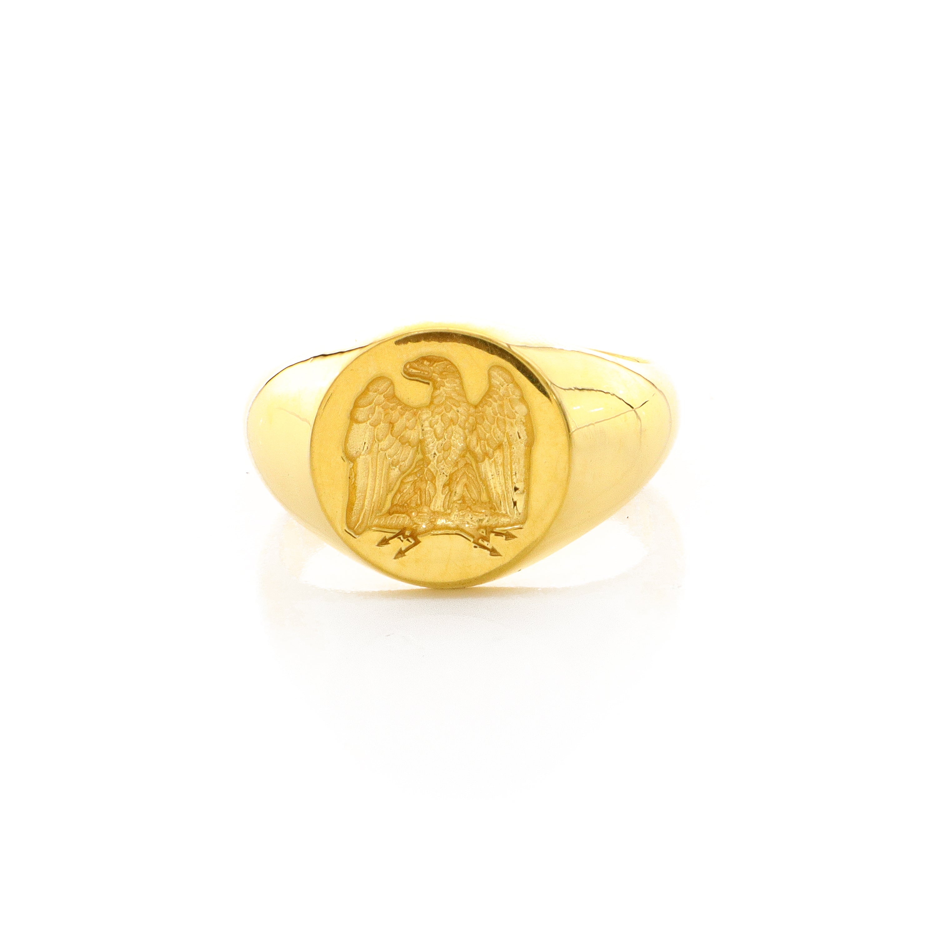 Napoleonic Eagle, Wax Seal Signet Ring, 14k Solid Yellow Gold Ring with French Napoleonic Eagle