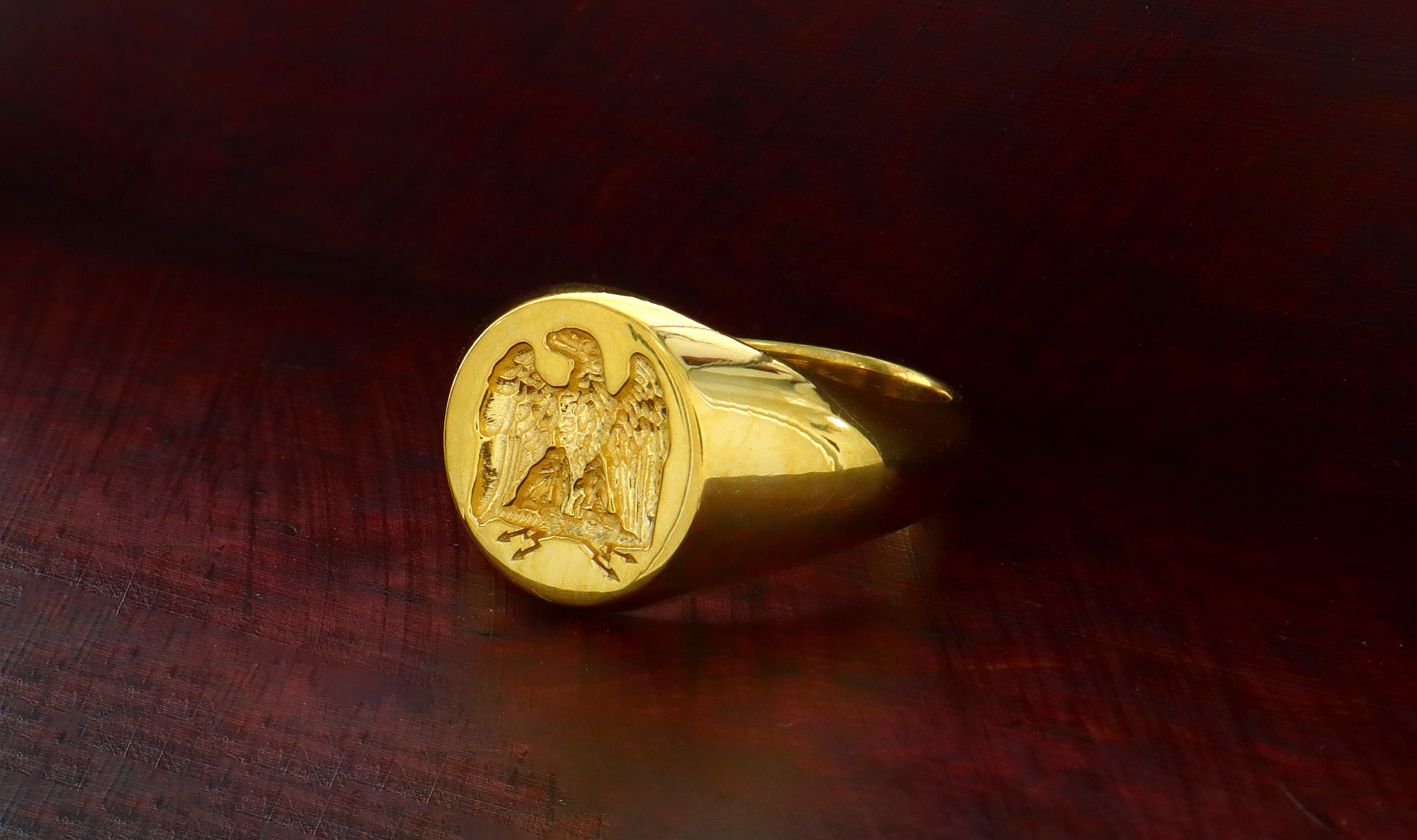 Napoleonic Eagle, Wax Seal Signet Ring, 14k Solid Yellow Gold Ring with French Napoleonic Eagle