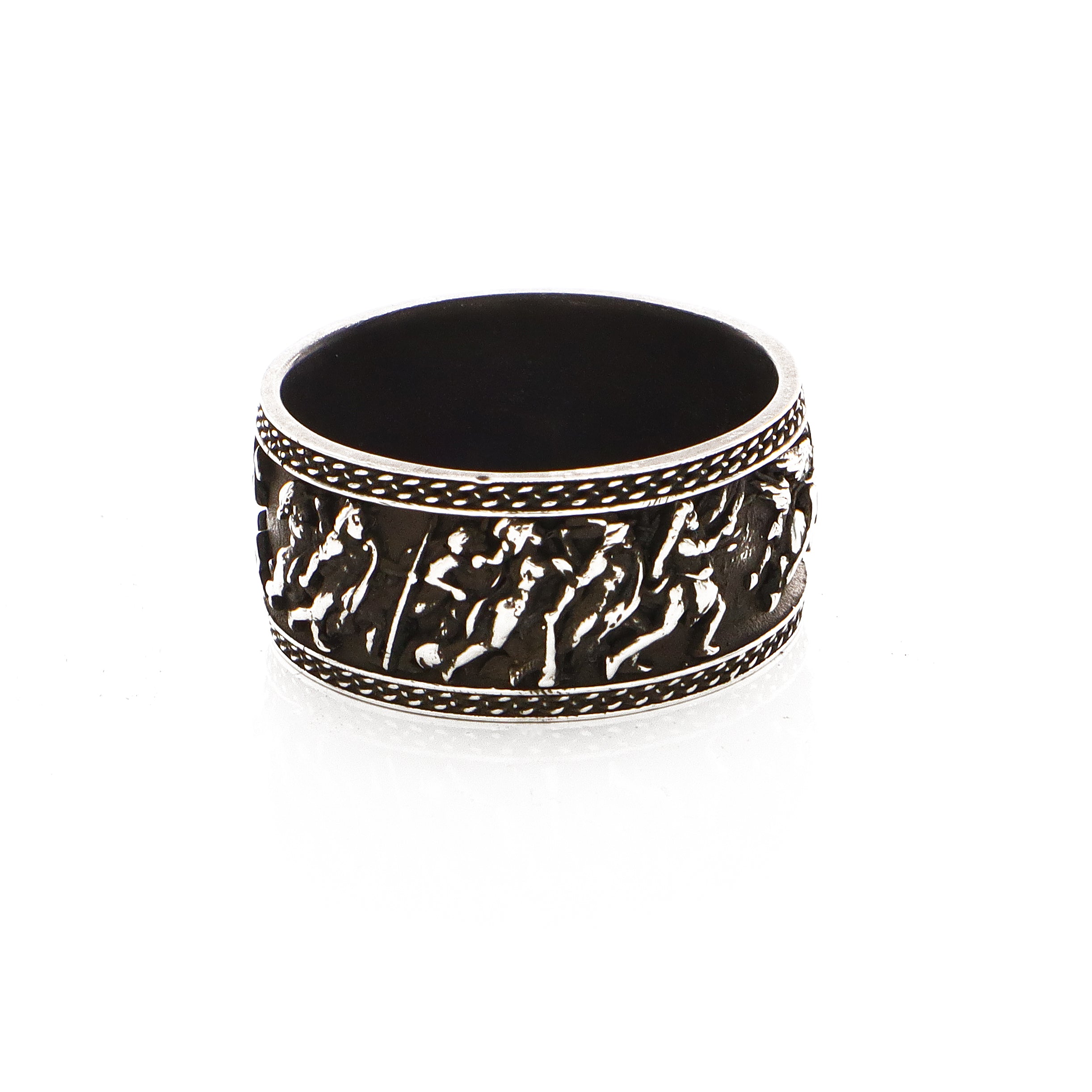 10mm Custom Made, Silver Ring with Norse Runes, Valkyrie Leading Viking Warriors