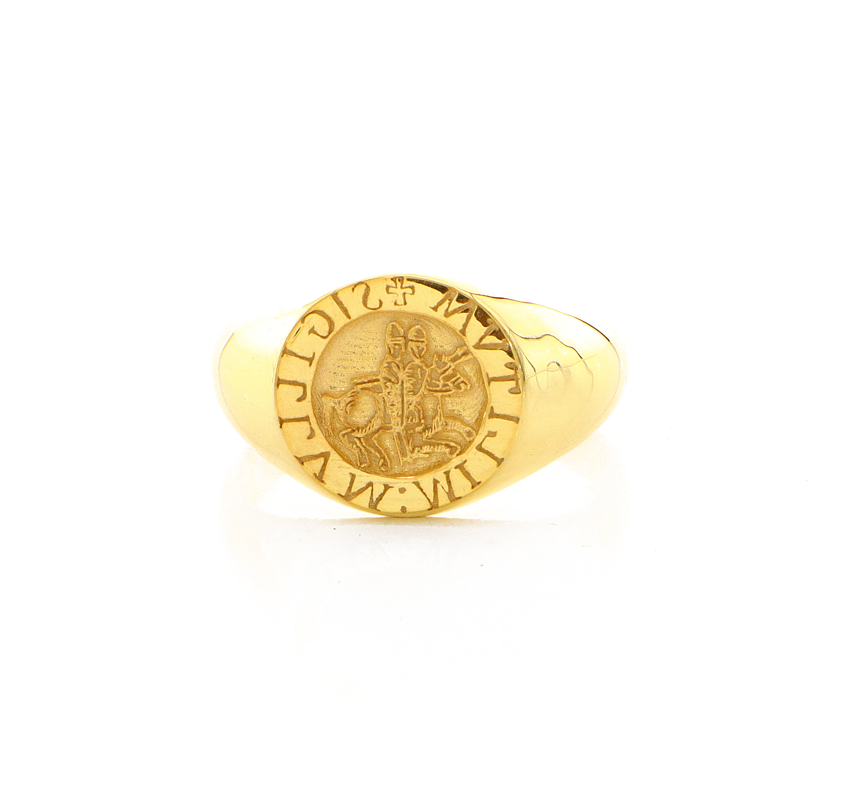 Knights Templar Wax Seal Signet Ring, 14k Solid Yellow Gold Ring with Two Knights On A Horse