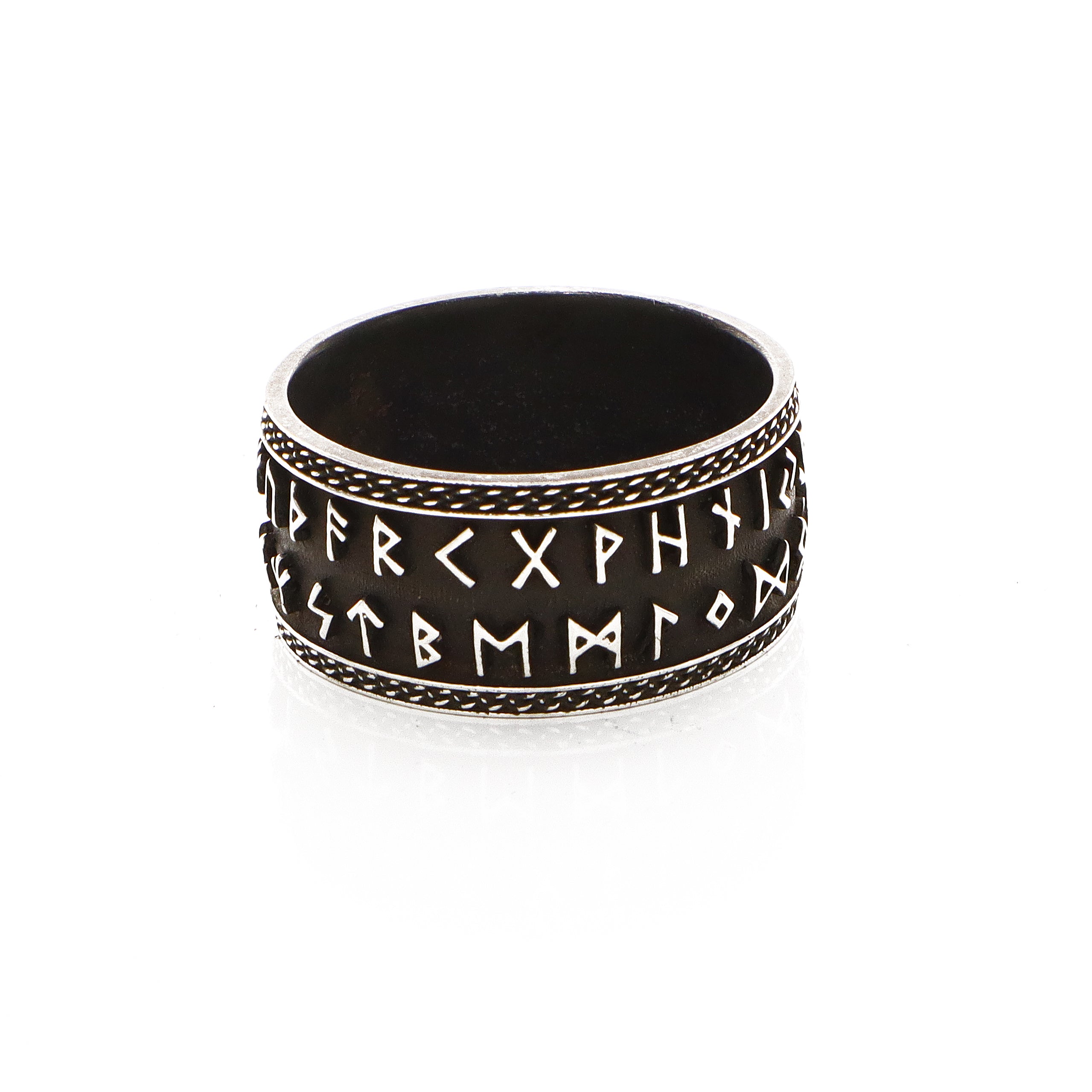 10mm Custom Made, Silver Ring with Norse Runes, Valkyrie Leading Viking Warriors