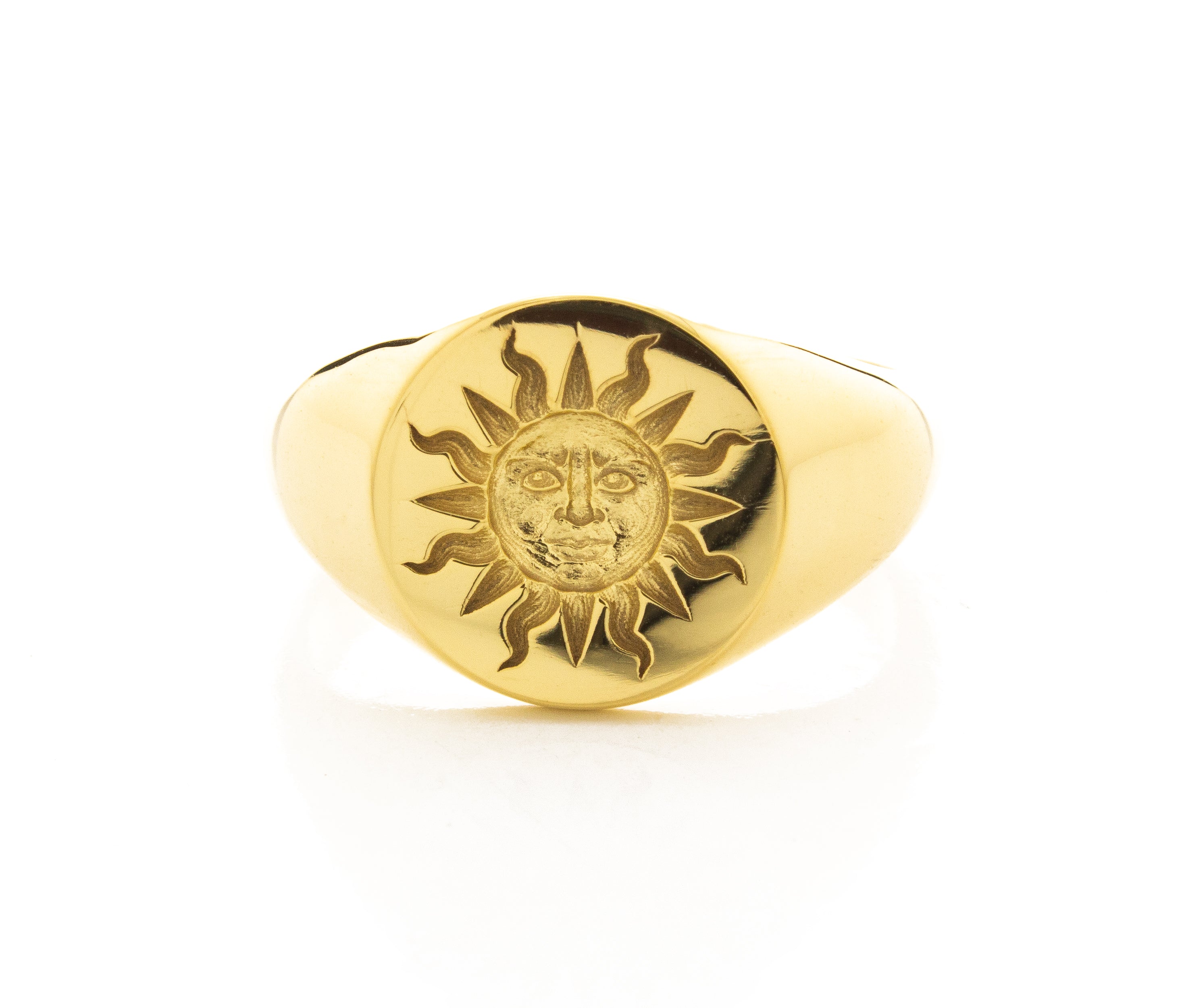 Sun Face Wax Seal Signet Ring, 14k Solid Yellow Gold Ring