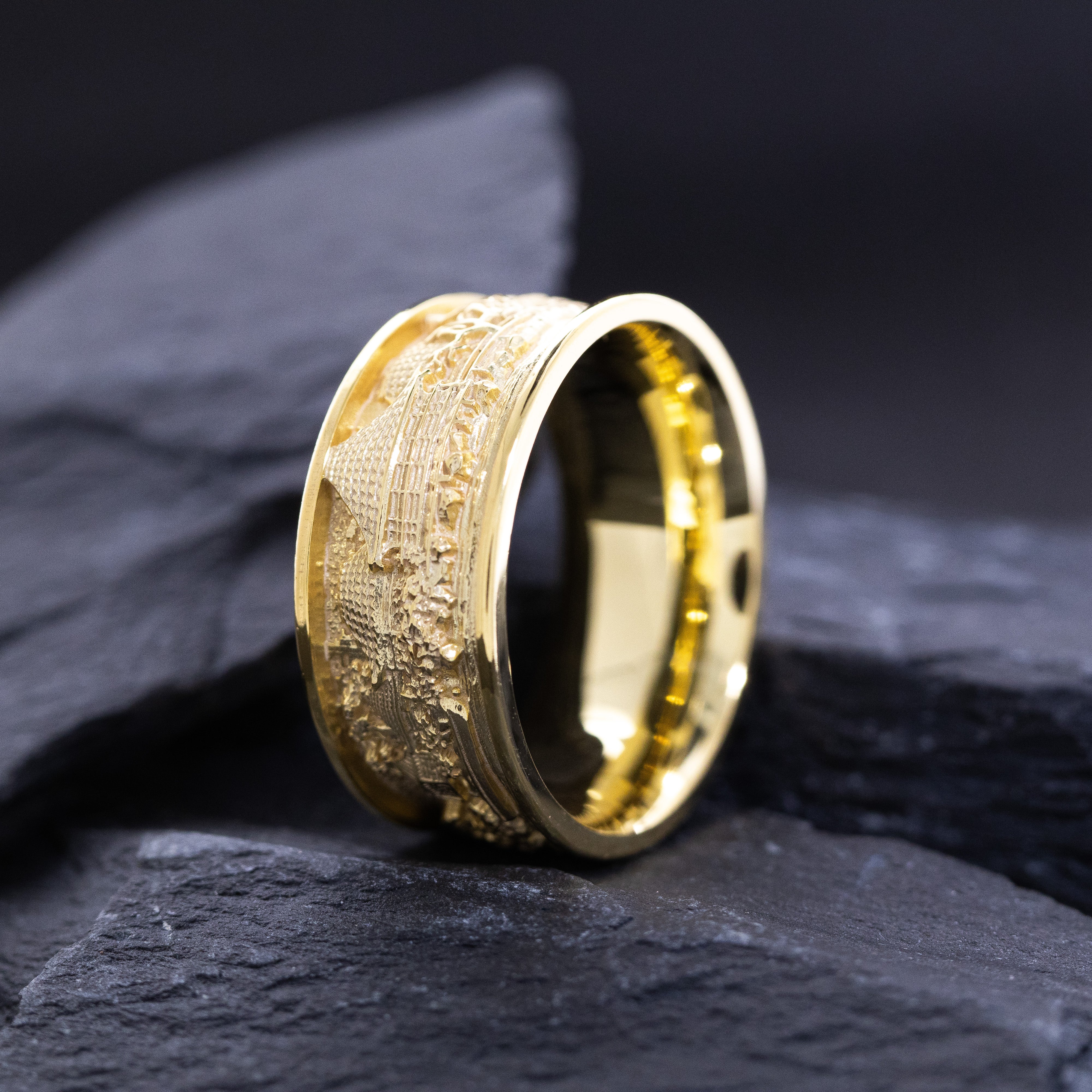 Solid 14k Yellow Gold Ring Inspired by Japanese Woodblock Artwork