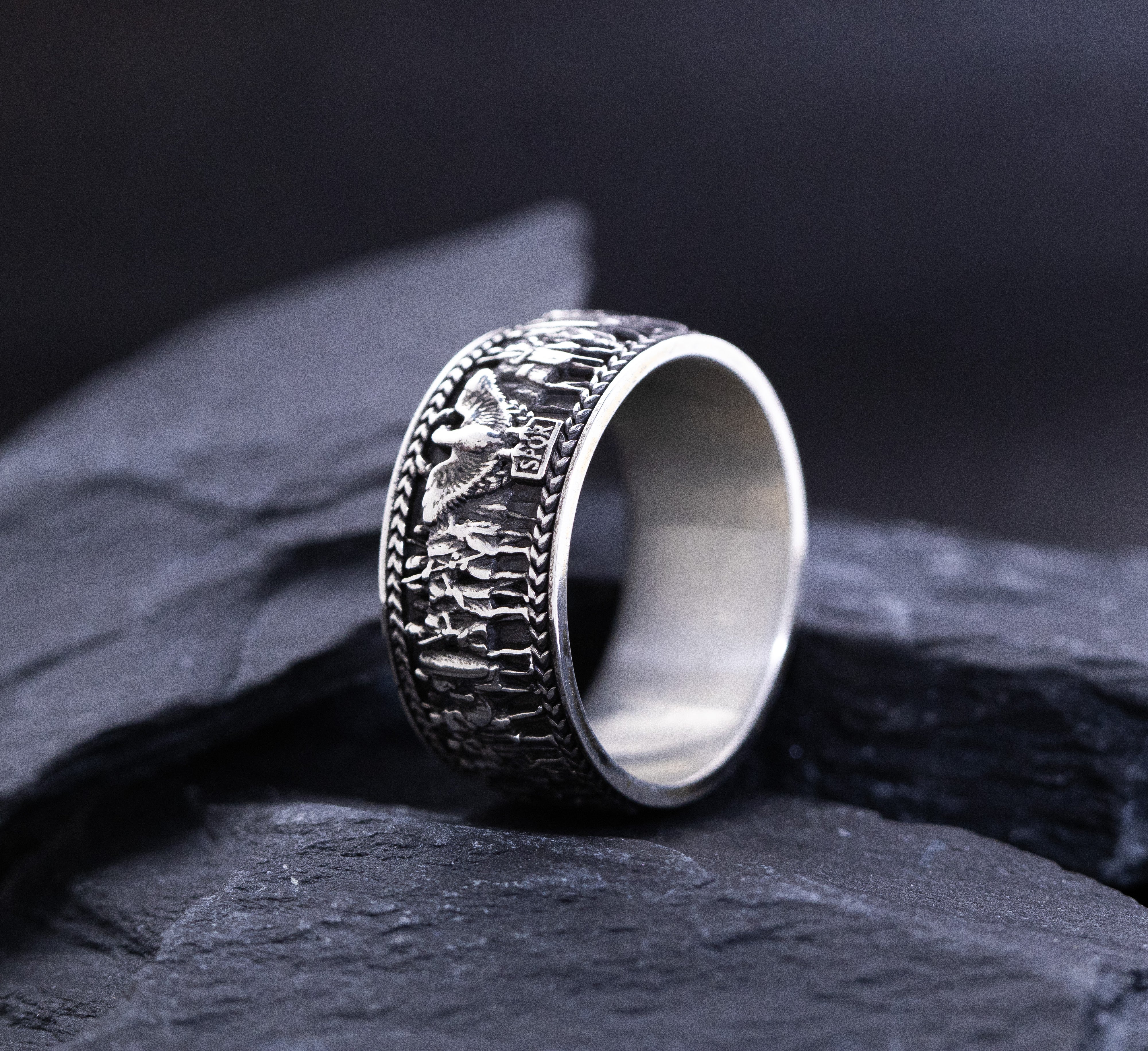 Roman Sterling Silver Ring with Emperor Caracalla's Relief and Capitoline Wolf