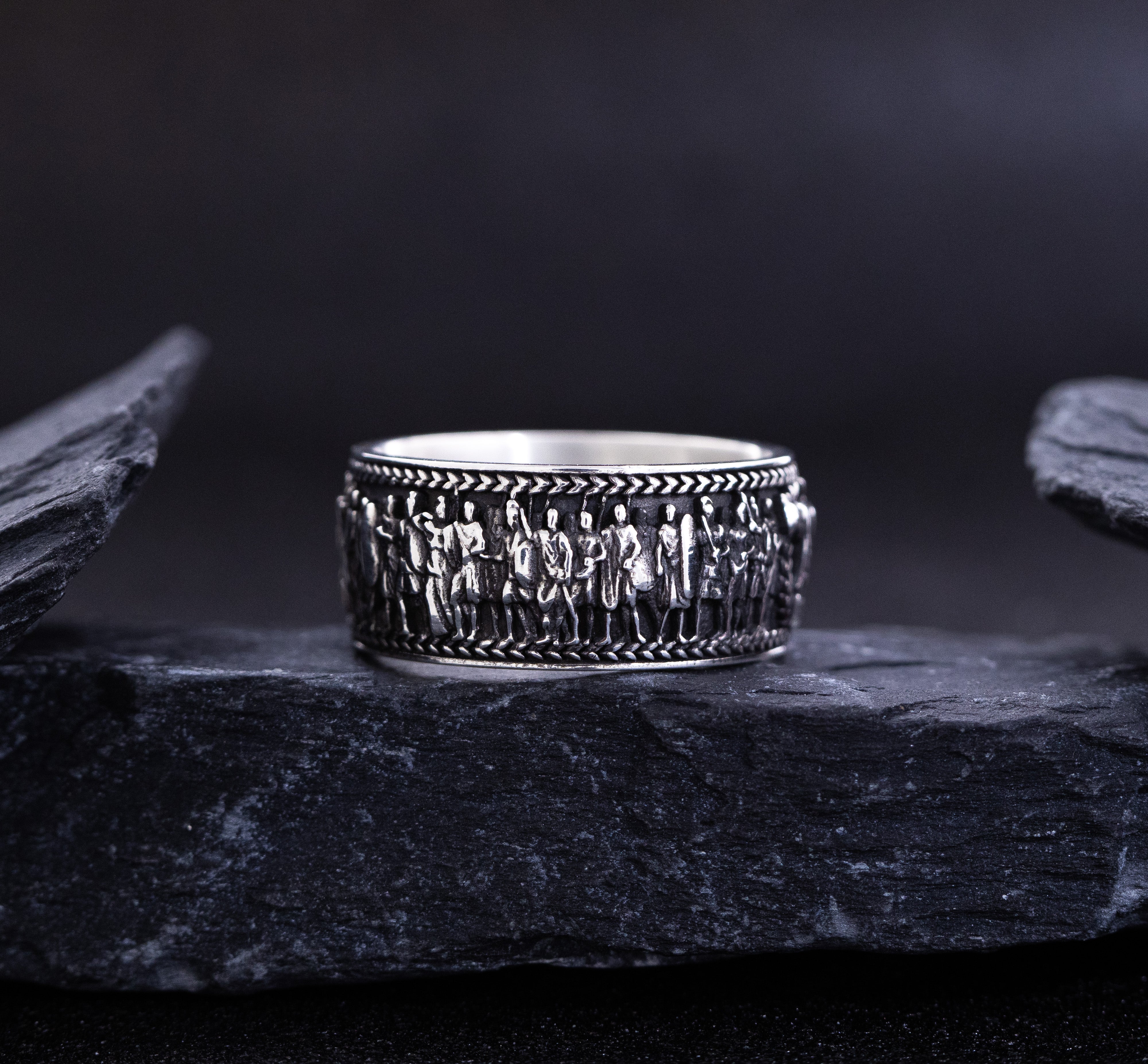 Roman Sterling Silver Ring with Emperor Caracalla's Relief and Capitoline Wolf