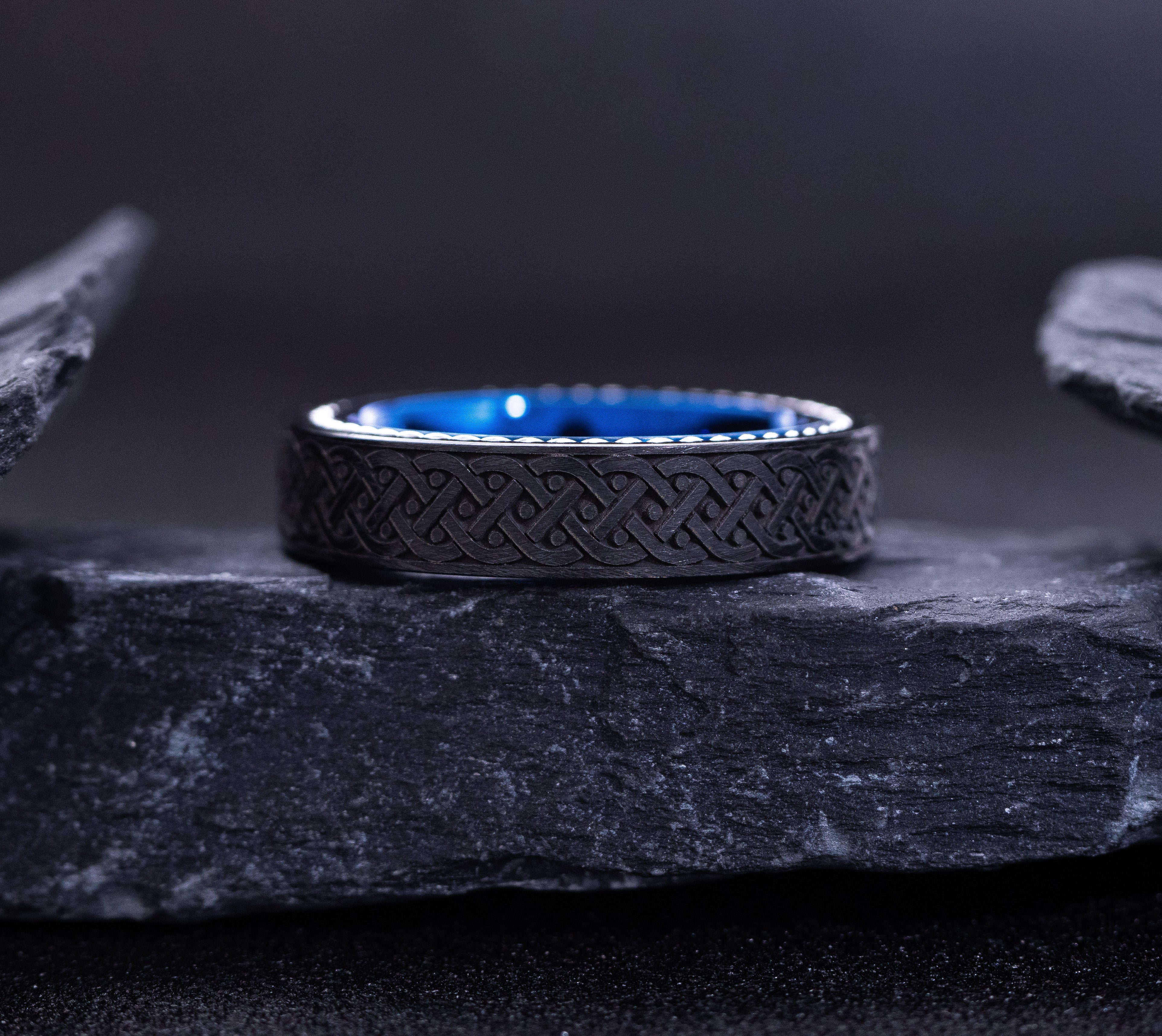 Blue Tungsten Carbide 6mm Wedding Ring with Celtic Braided Knot