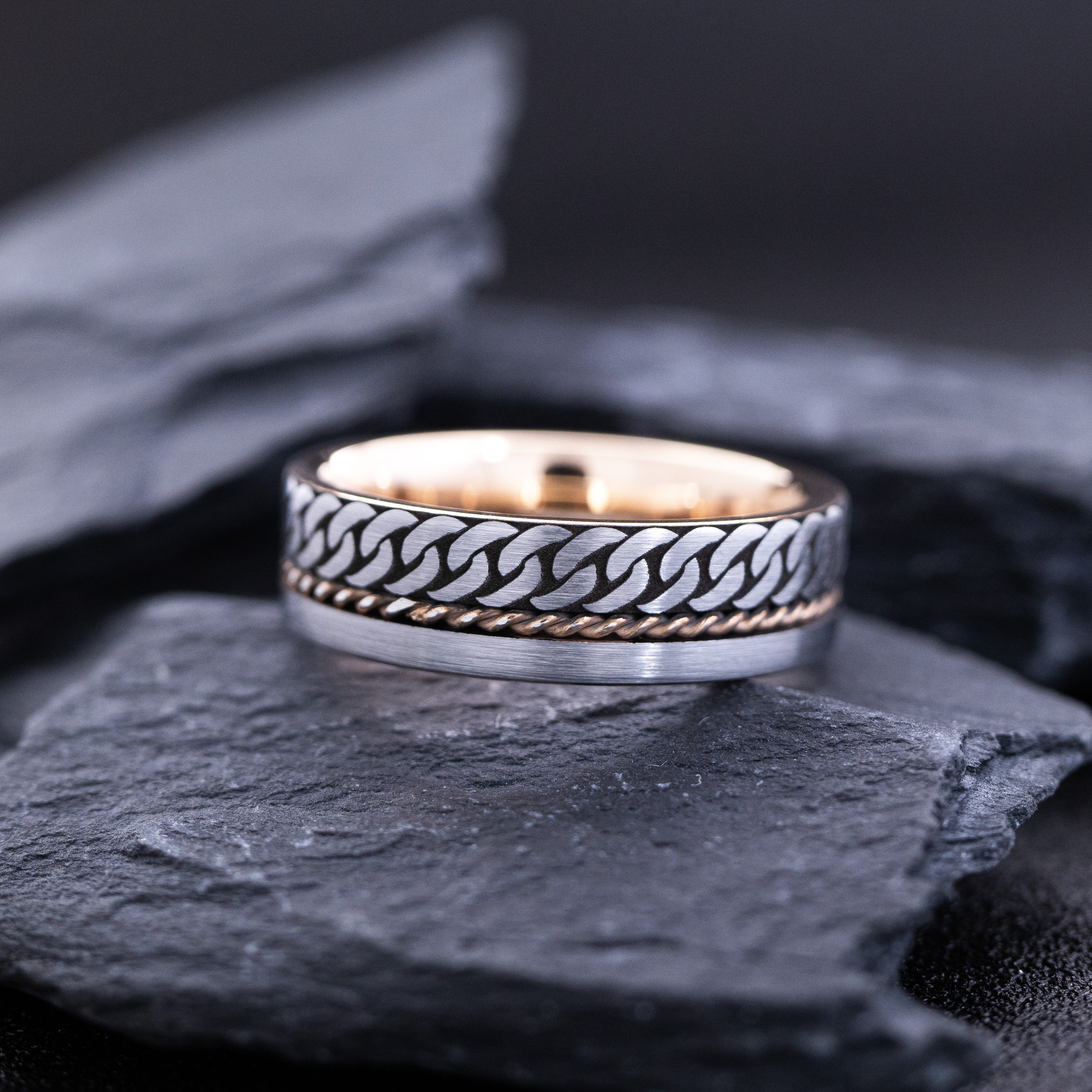 Rose Gold Plated 8mm Tungsten Carbide Ring with Engraved Celtic Knotted Braid