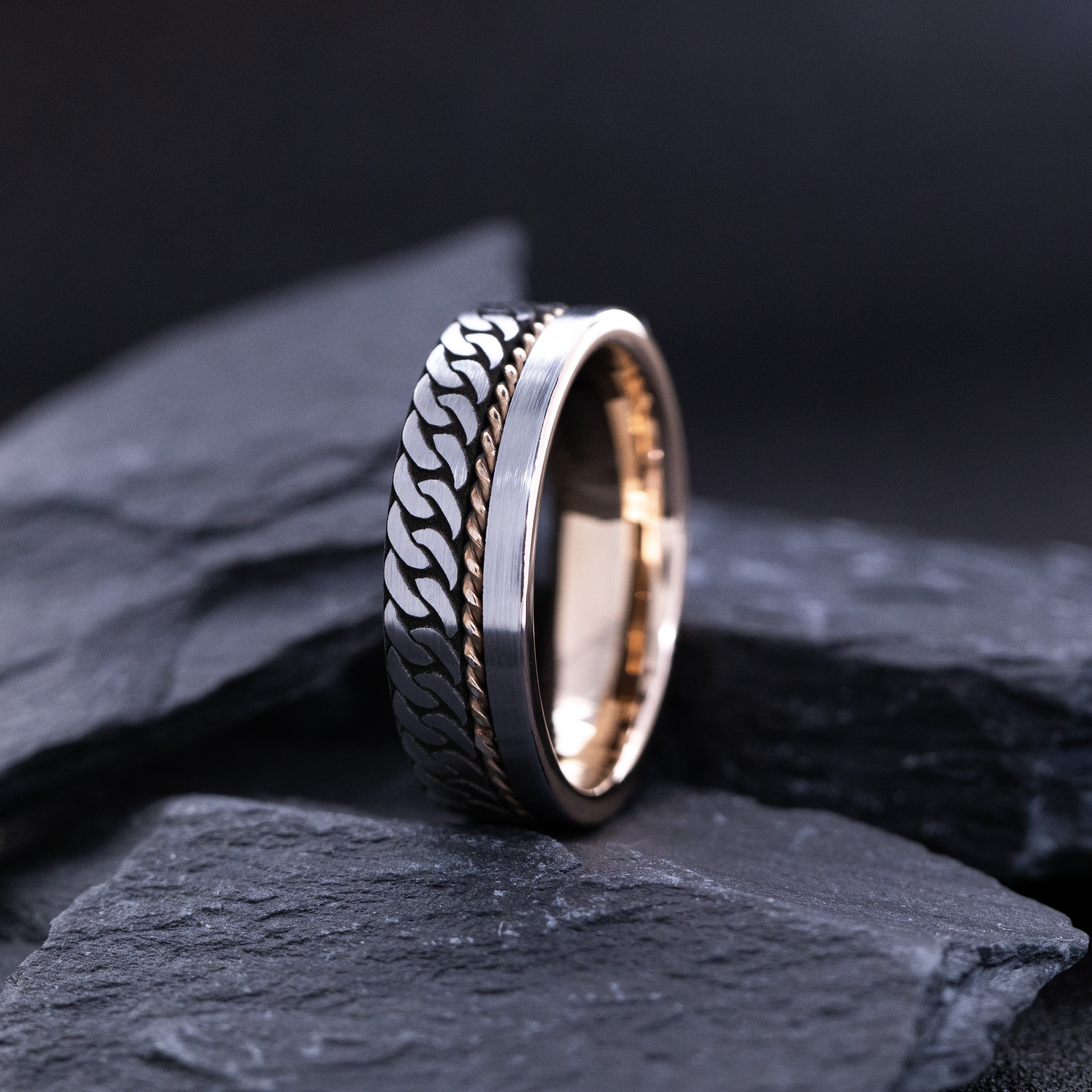 Rose Gold Plated 8mm Tungsten Carbide Ring with Engraved Celtic Knotted Braid