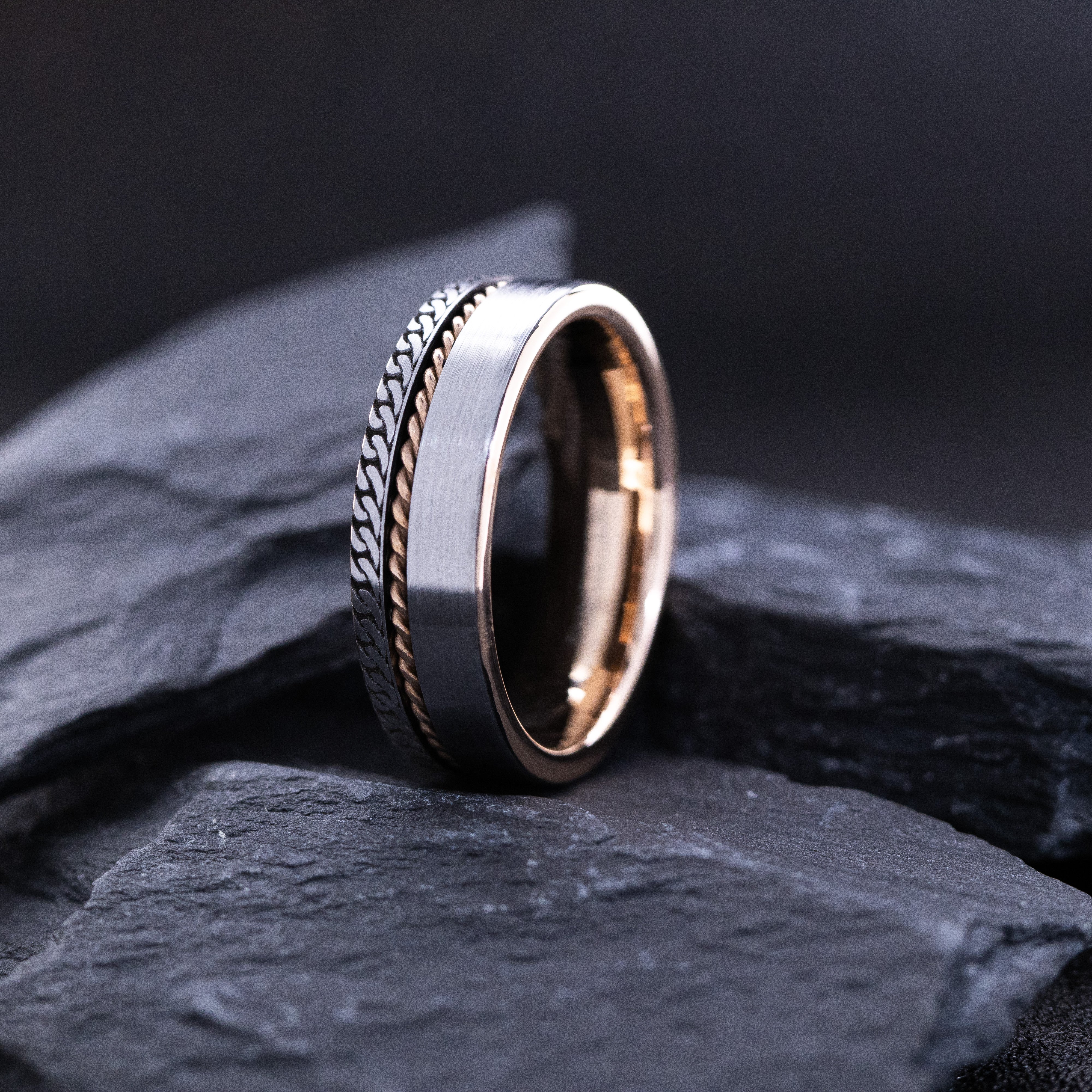 8mm Rose Gold Plated Tungsten Carbide Ring with Engraved Celtic Braid