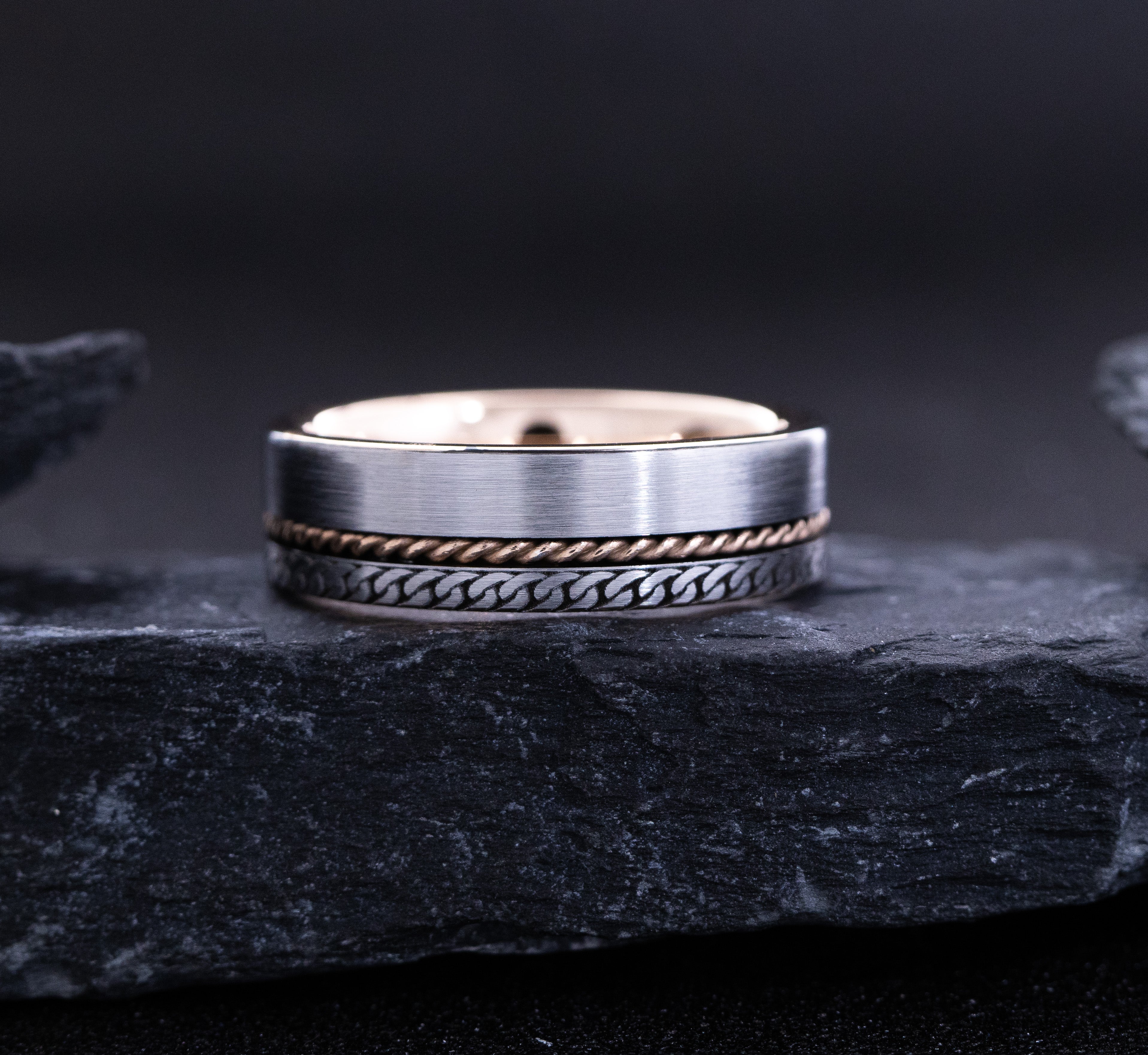 8mm Rose Gold Plated Tungsten Carbide Ring with Engraved Celtic Braid