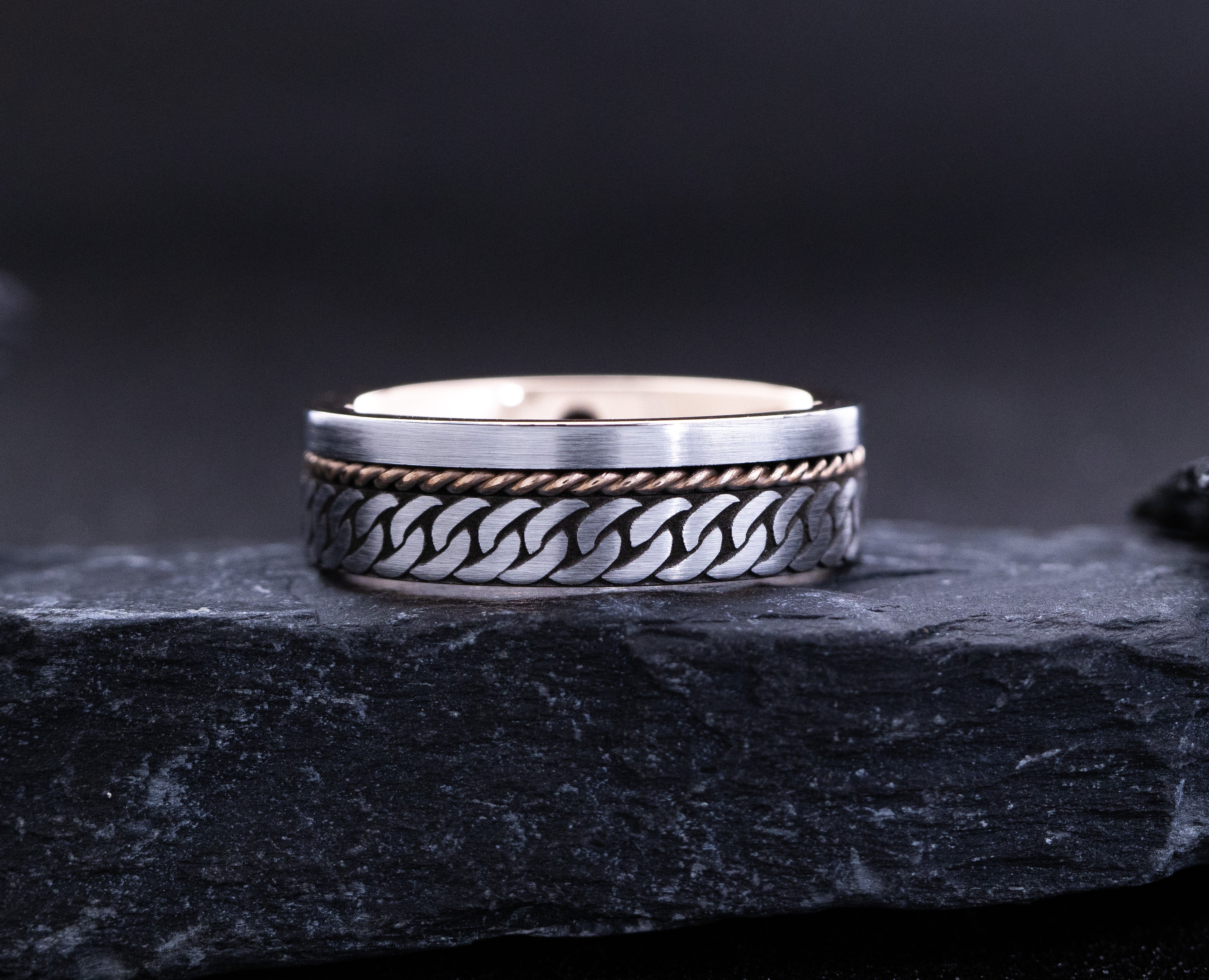 Rose Gold Plated 8mm Tungsten Carbide Ring with Engraved Celtic Knotted Braid