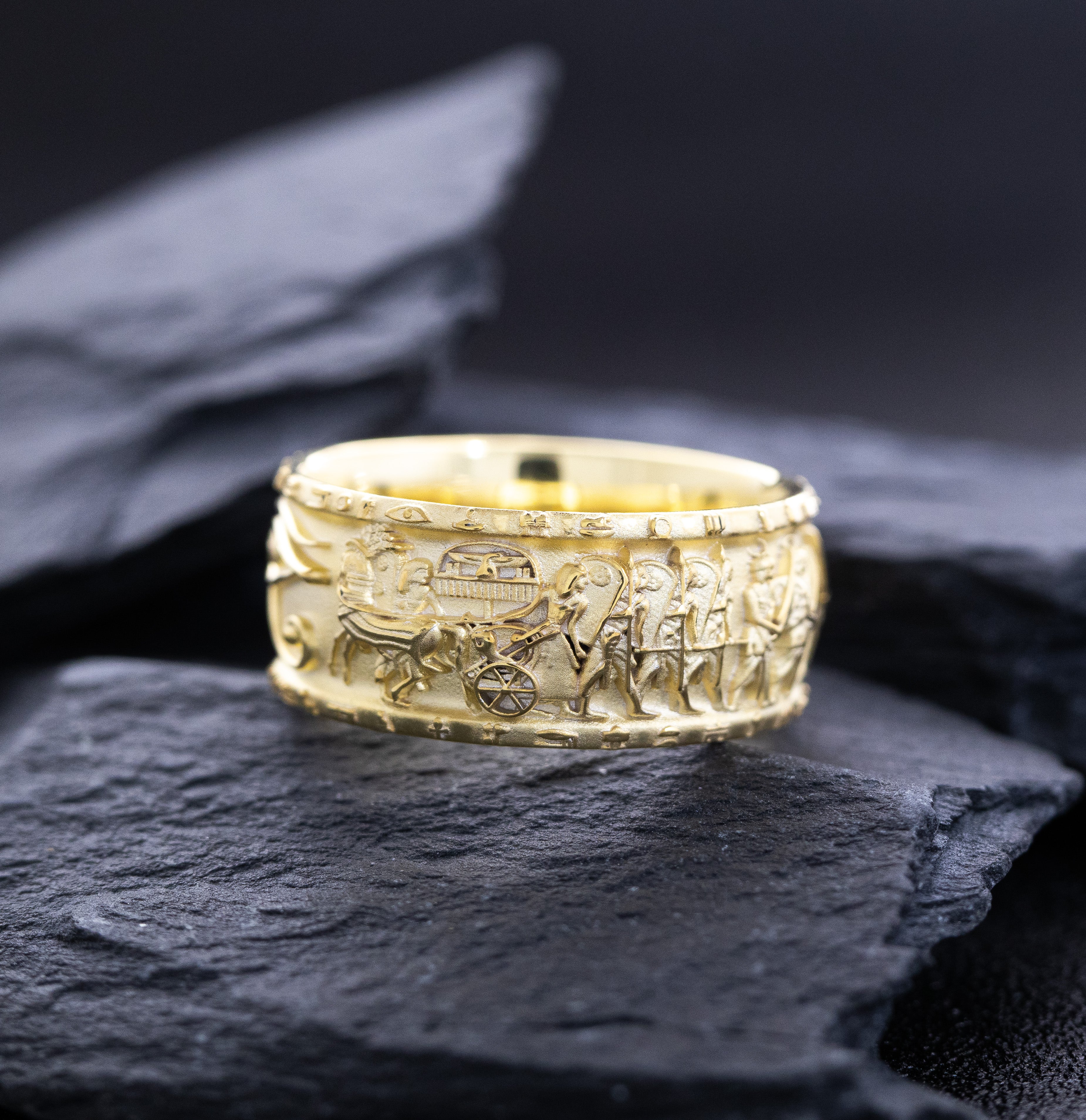 Egyptian Solid 14k Yellow Gold Ring Inspired by Battle of Kadesh