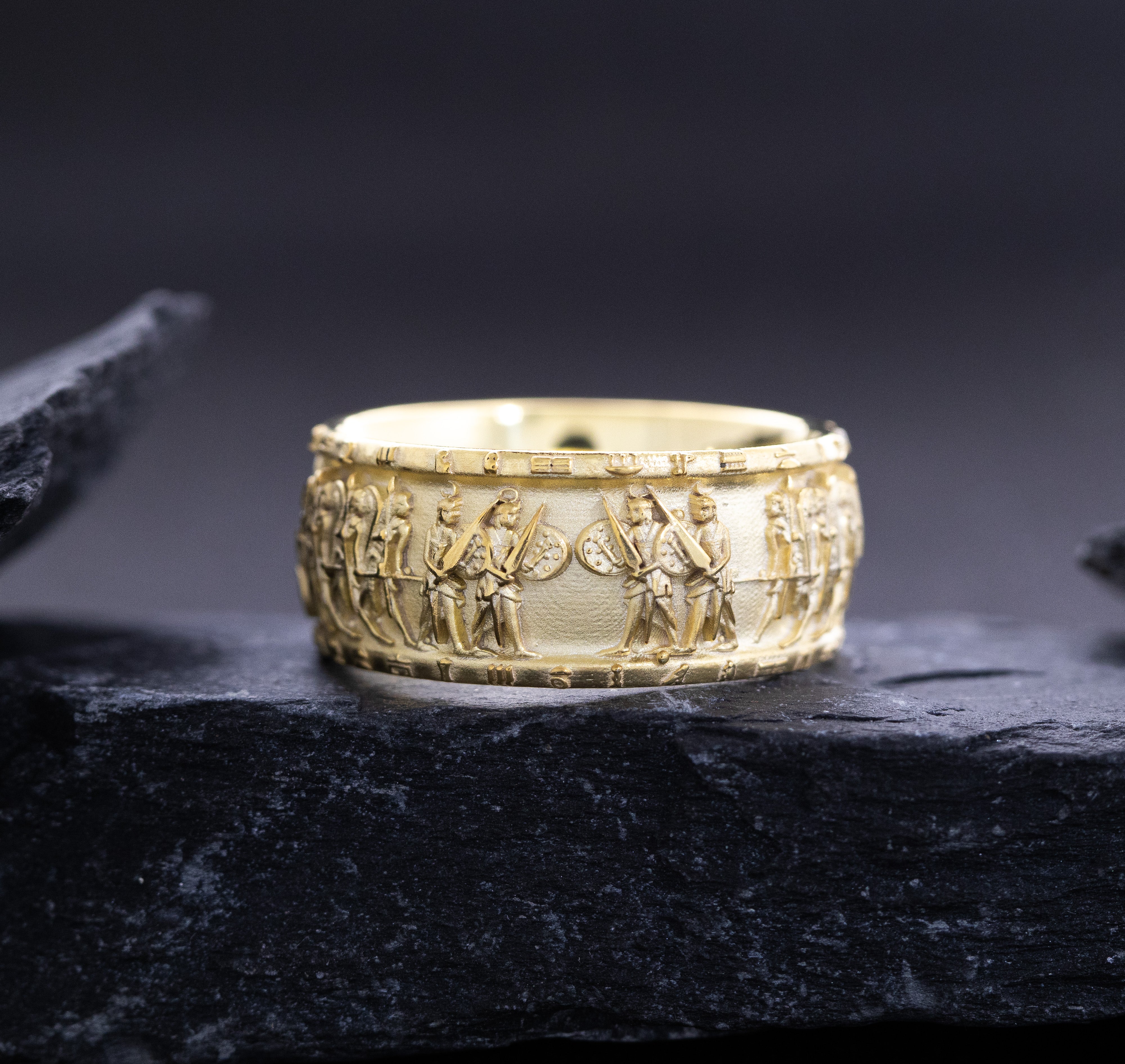 Egyptian Solid 14k Yellow Gold Ring Inspired by Battle of Kadesh