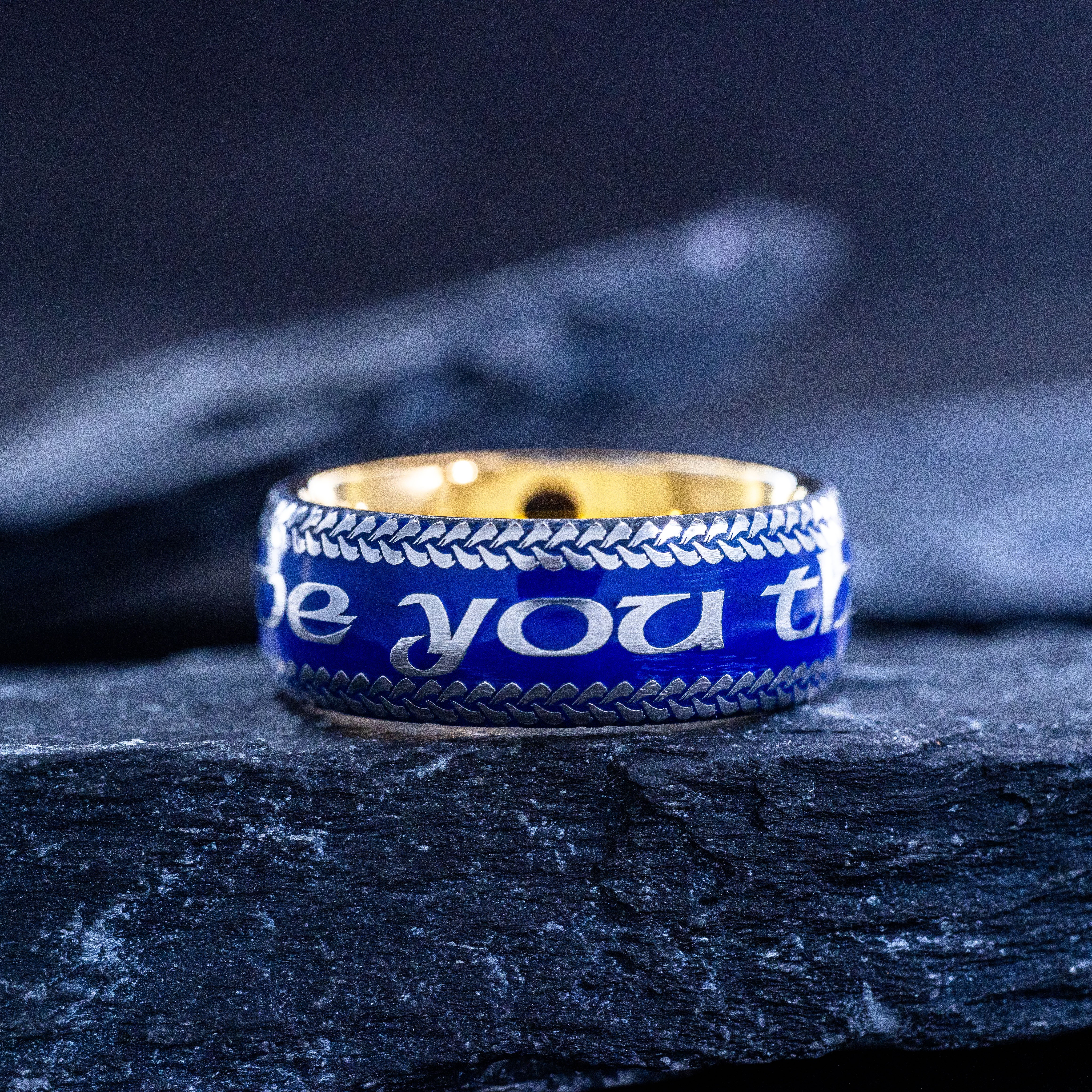 Romantic Blue Enamel Tungsten Ring, 9mm Rose Gold Plated Tungsten Band