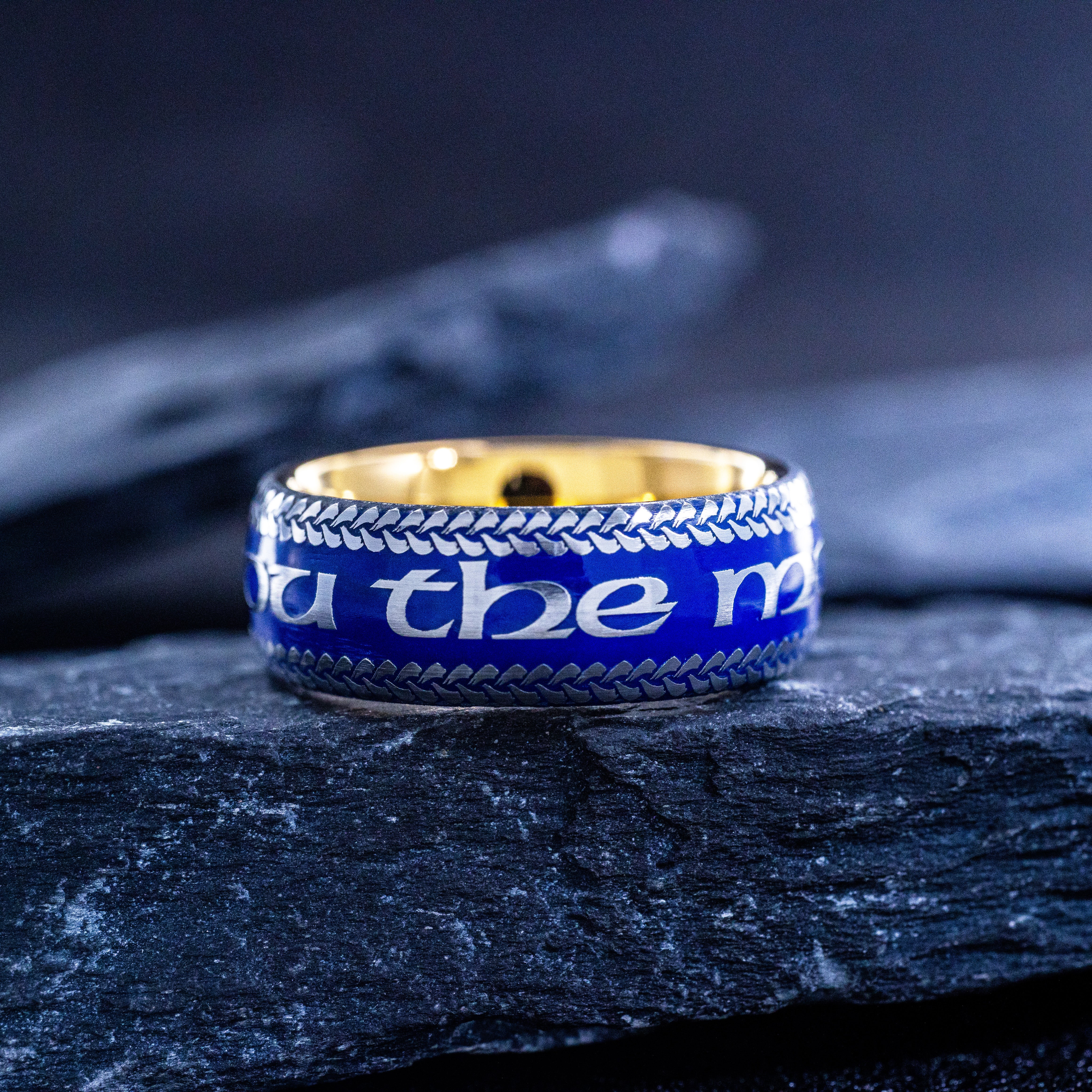 Romantic Blue Enamel Tungsten Ring, 9mm Rose Gold Plated Tungsten Band