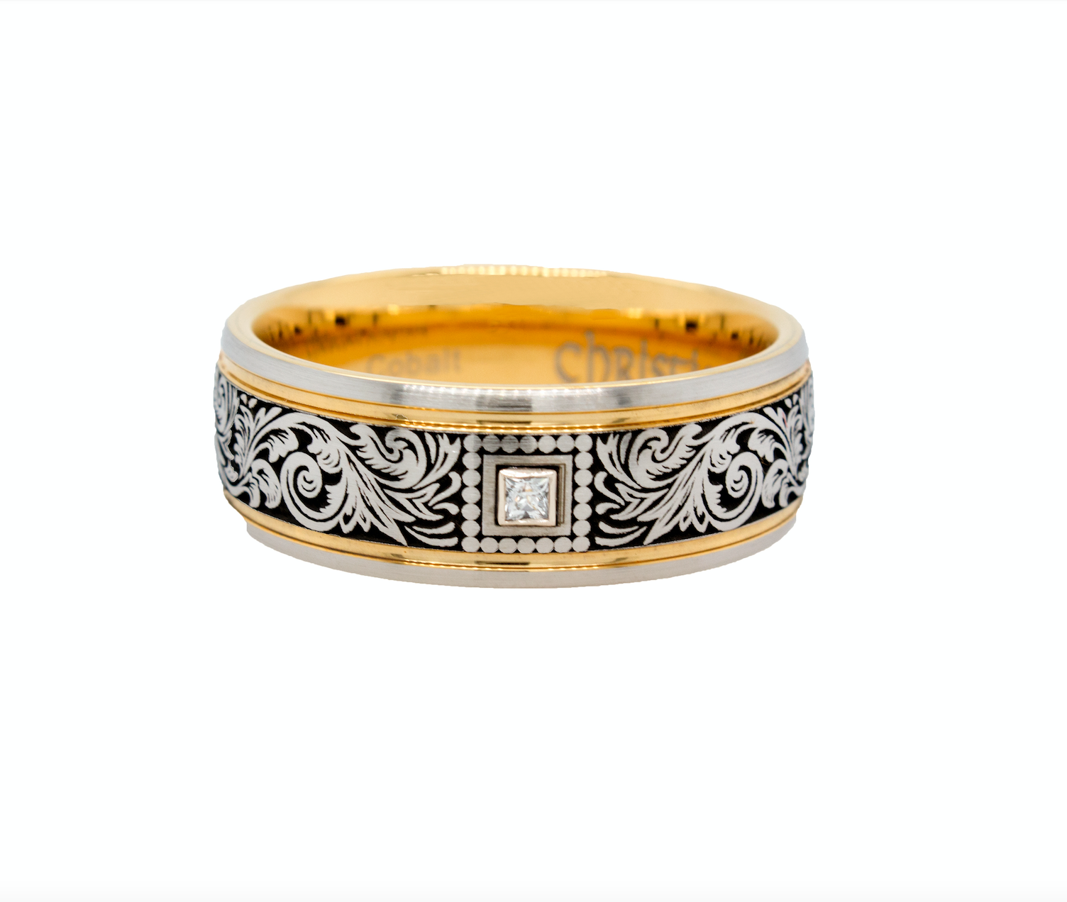 ring, ring on white background, cobalt ring, cobalt wedding band, mens wedding band, womens wedding band, 8mm ring, dome shaped ring, victorian style ring, victorian ring, diamond ring, diamond weddin gband