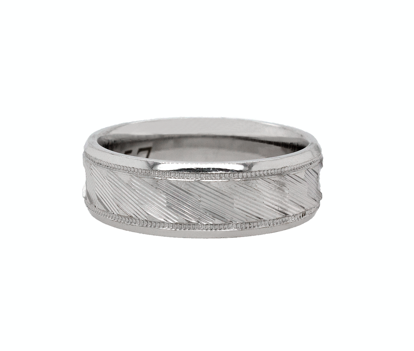 ring, ring on white background, 8mm ring, solid white gold ring, gold ring, grooved ring, milgrain ring, engraved ring, custom ring, personalized ring, mens wedding band, womens wedding band, unisex ring