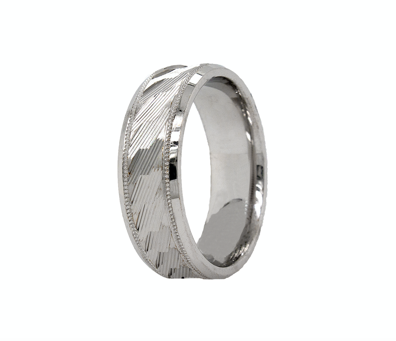 ring, ring on white background, 8mm ring, solid white gold ring, gold ring, grooved ring, milgrain ring, engraved ring, custom ring, personalized ring, mens wedding band, womens wedding band, unisex ring