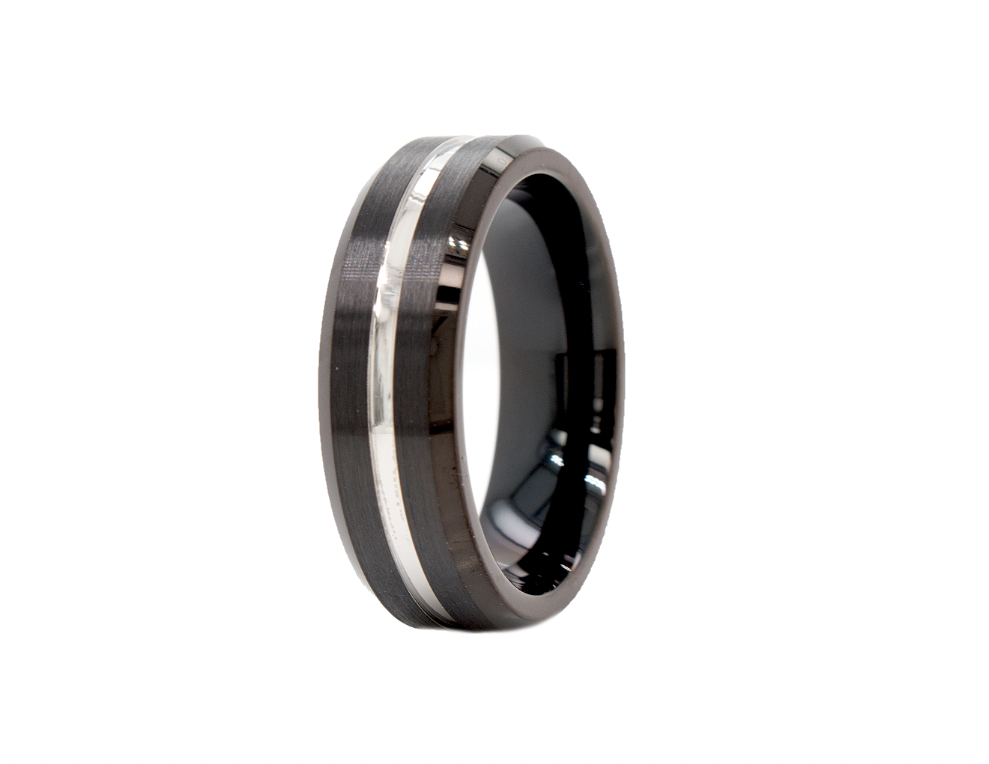 ring, ring on white background, black ring, black cobalt, cobalt ring, ring with center groove, grooved ring, wedding band, ring for men, ring for women, cobalt ring