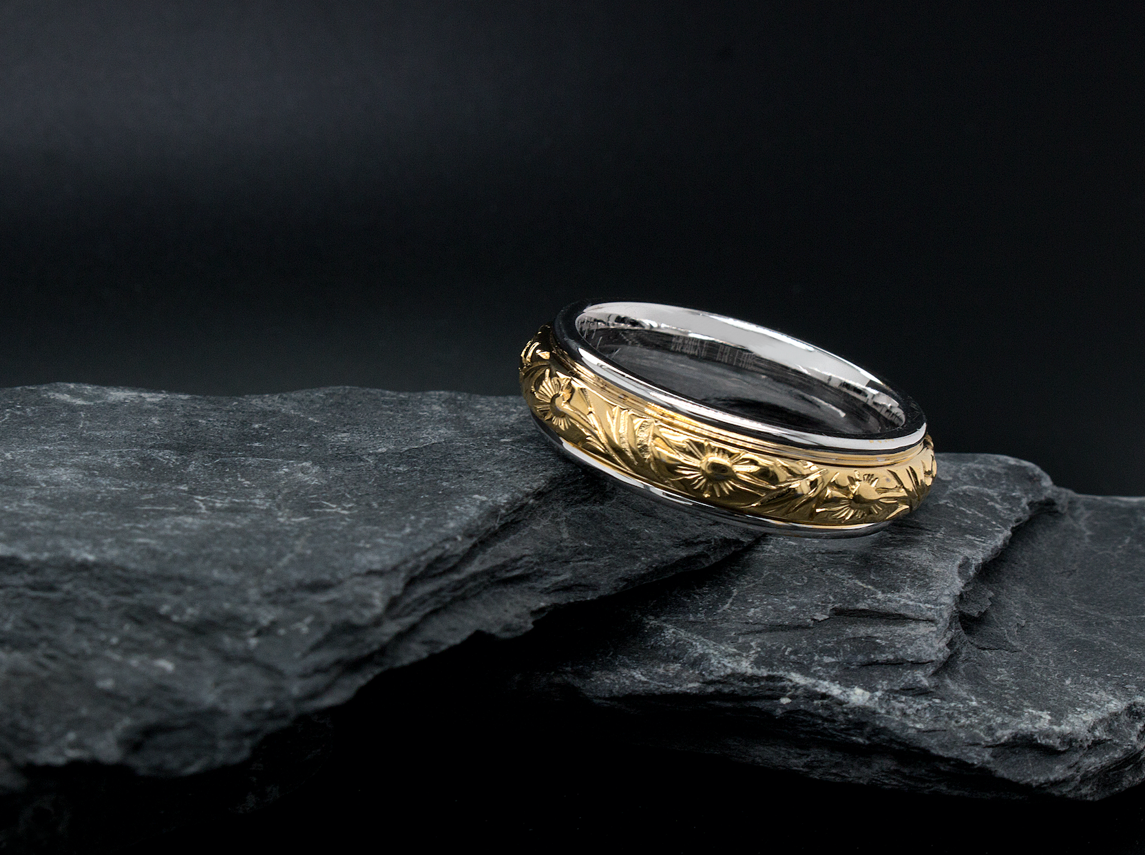 7mm solid gold ring, yellow gold ring, white gold ring, floral ring, two toned ring, victorian ring, custom ring, wedding band for men