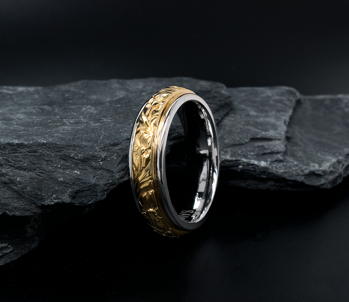 7mm solid gold ring, yellow gold ring, white gold ring, floral ring, two toned ring, victorian ring, custom ring, wedding band for men