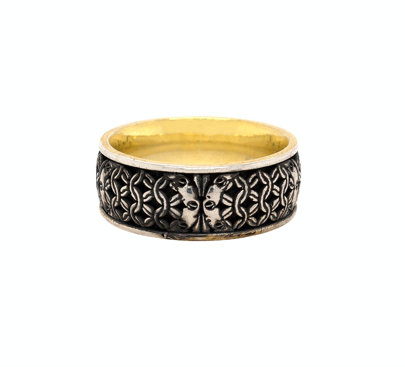 ring, ring on white background, silver ring, sterling silver ring, yellow gold plated ring, engraved ring, custom ring, medieval ring, yellow gold plated ring, diamond ring, shield, lions, mens ring, women's ring