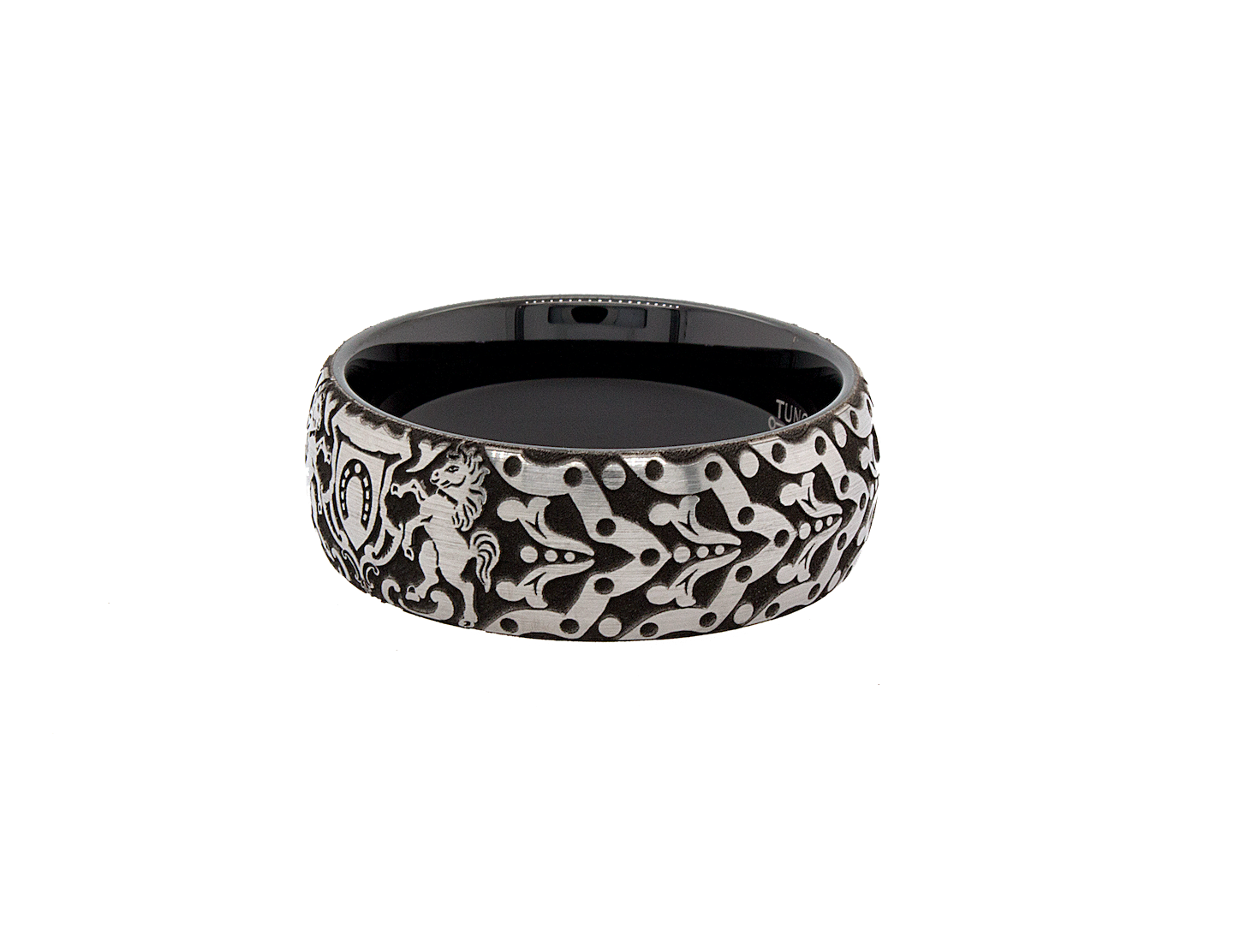 ring, ring on white background, black ring, dome shaped ring, engraved ring, horseshoe ring, medieval ring, mens ring, wedding band, women's wedding band