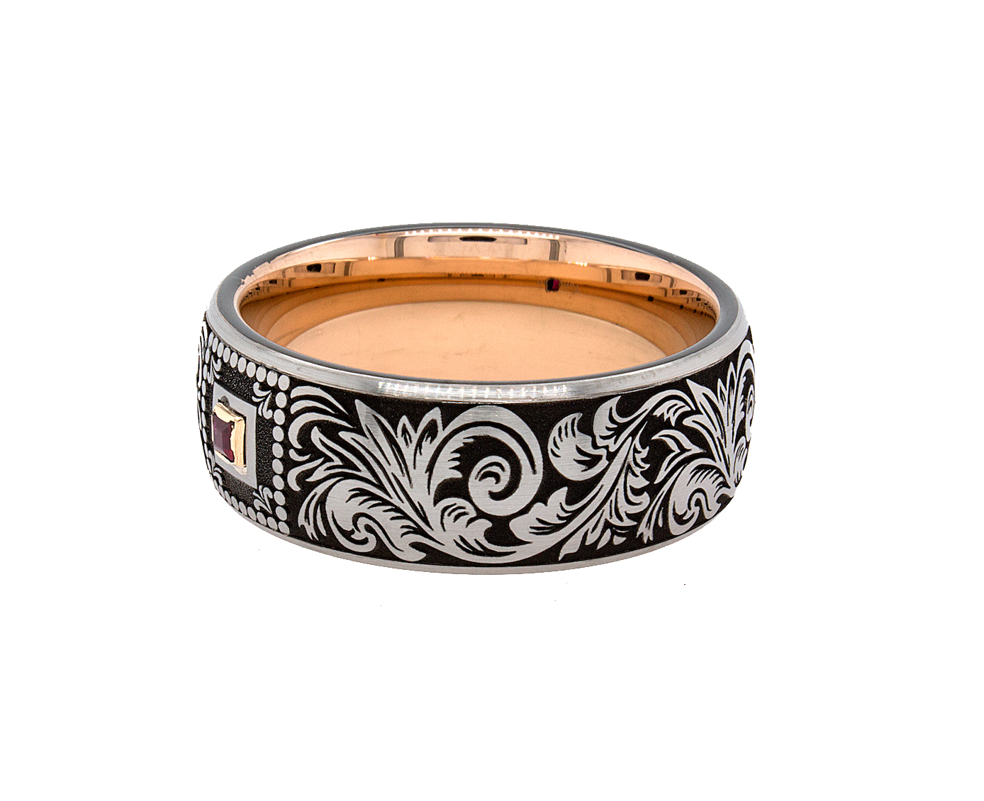 ring, ring with white background,tungsten ring, mens tungsten ring, women's tungsten ring, ring with garnet, garnet wedding band, gemstone ring, 8mm ring, 8mm tungsten ring, rose gold plated ring