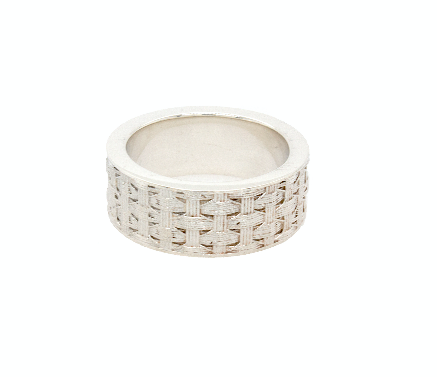 ring, ring on white background, sterling silver ring, silver, sterling silver, mesh ring, mesh pattern, textured ring, textured wedding band, braided ring, ring for men, ring for women