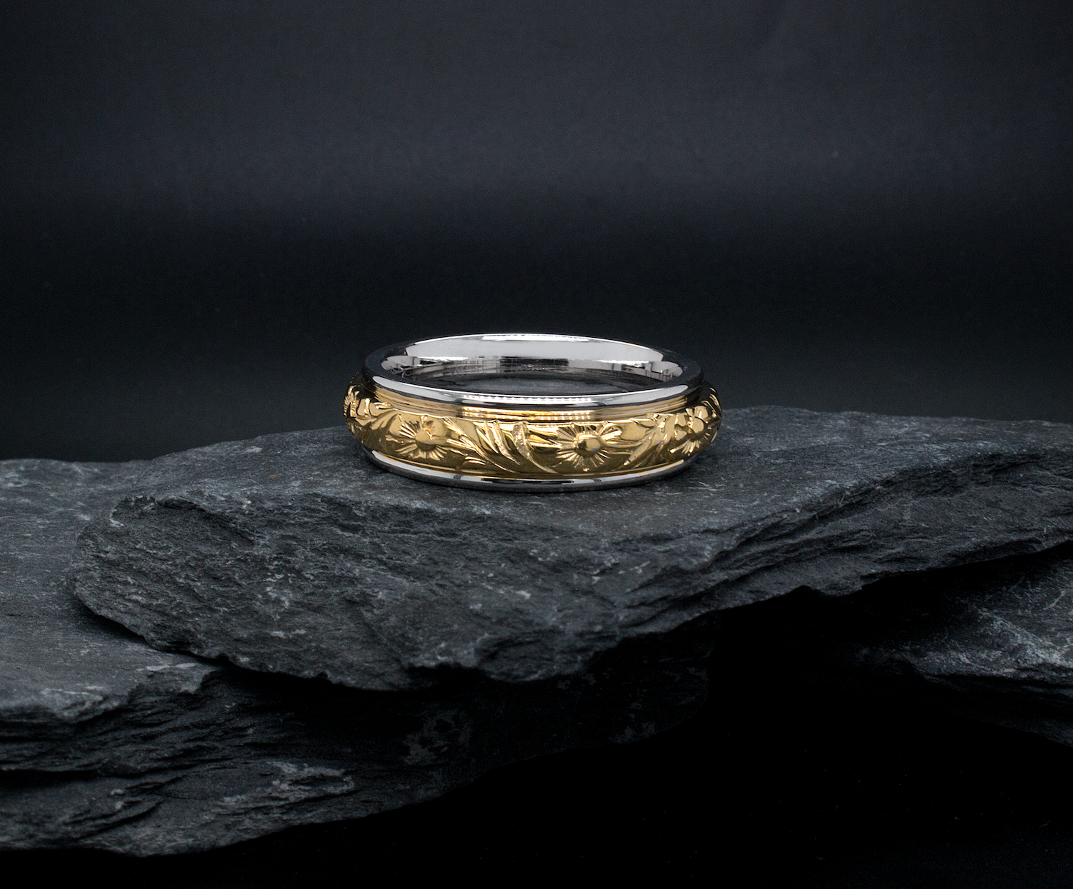 7mm solid gold ring, yellow gold ring, white gold ring, floral ring, two toned ring, victorian ring, custom ring, wedding band for men