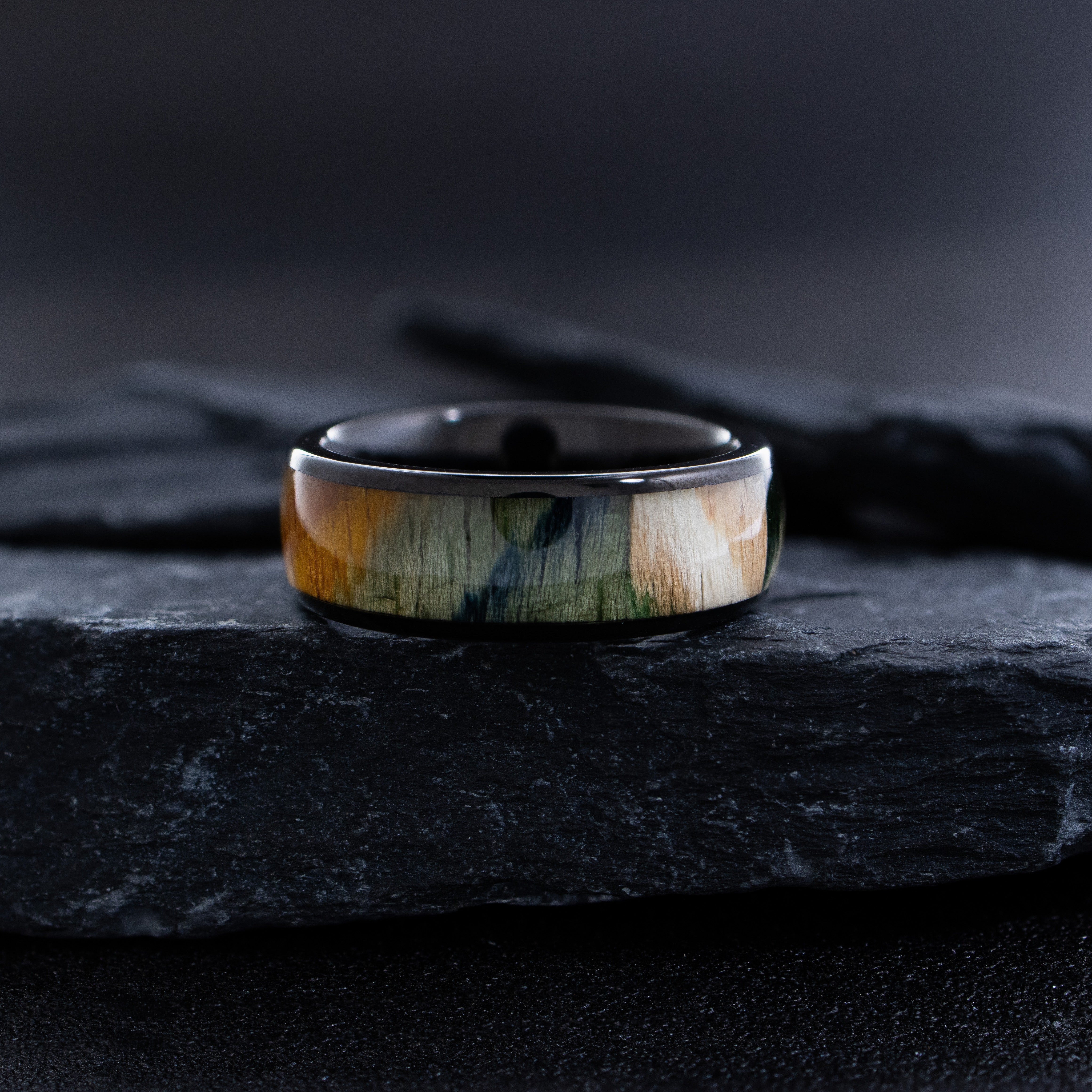 8mm Black Tungsten Ring with Colorful Dyed Rosewood